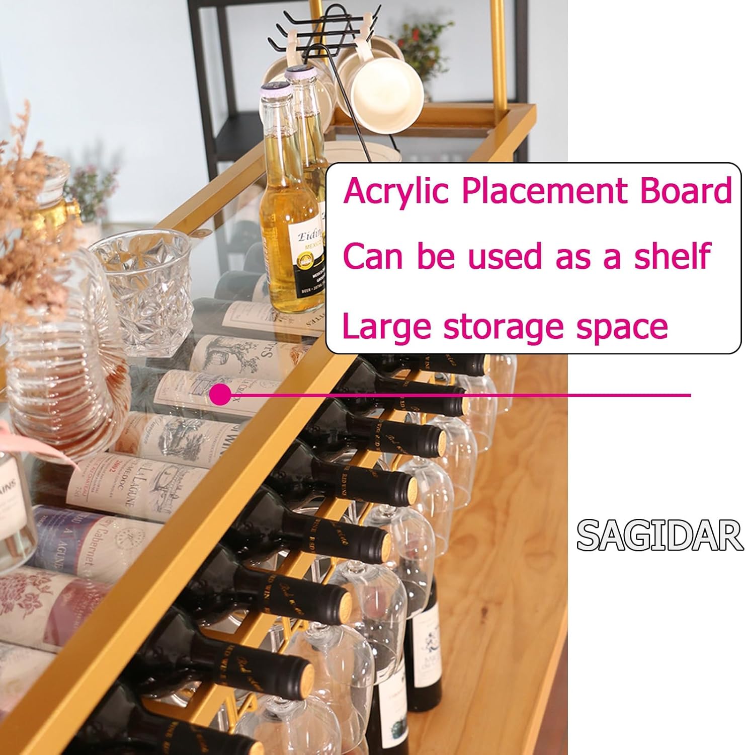 SAGIDAR Ceiling Wine Rack Adjustable 3-Tier Metal Holder