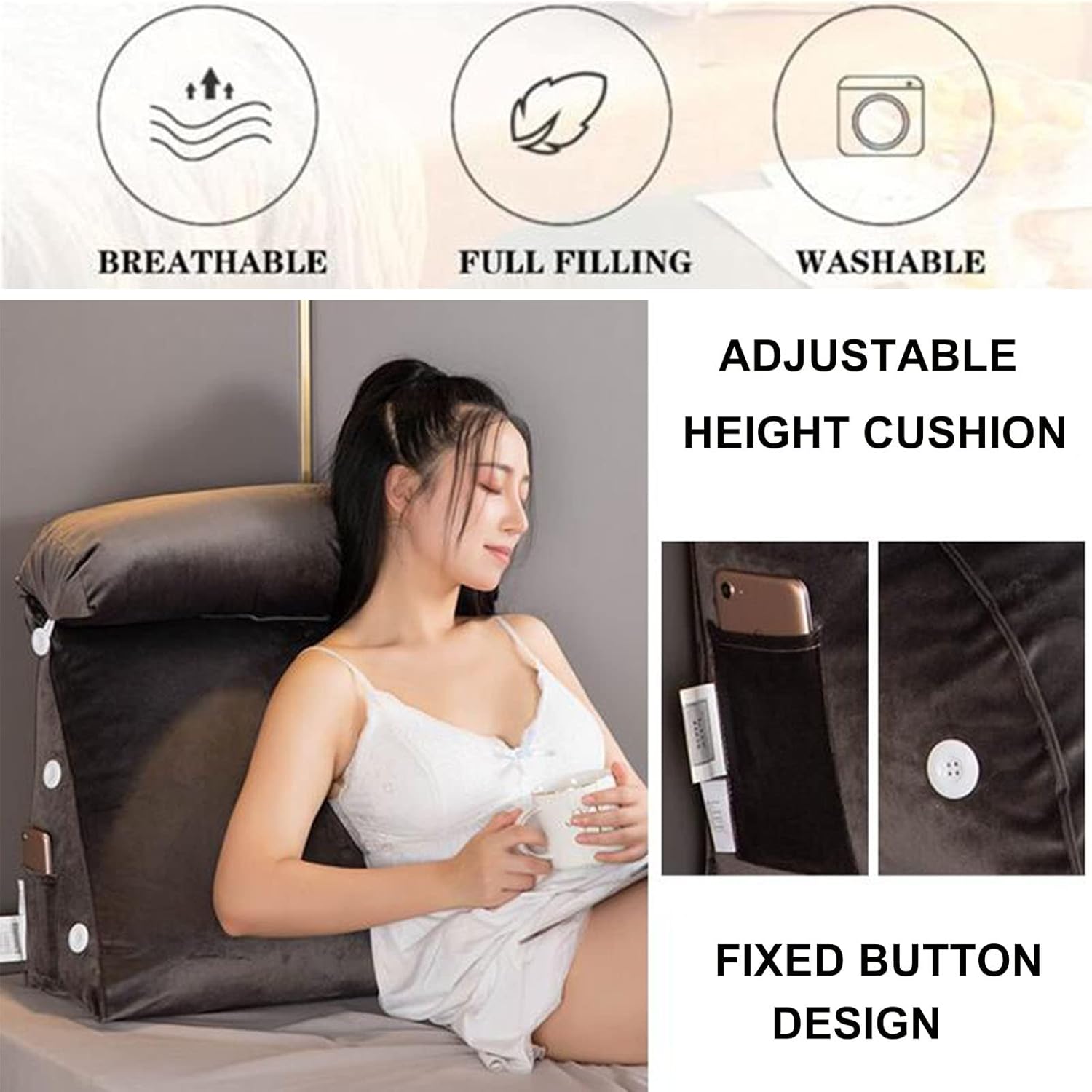 ZZYK Triangular Headboard Backrest Pillow - Grey 177 Adjustable Comfort Support