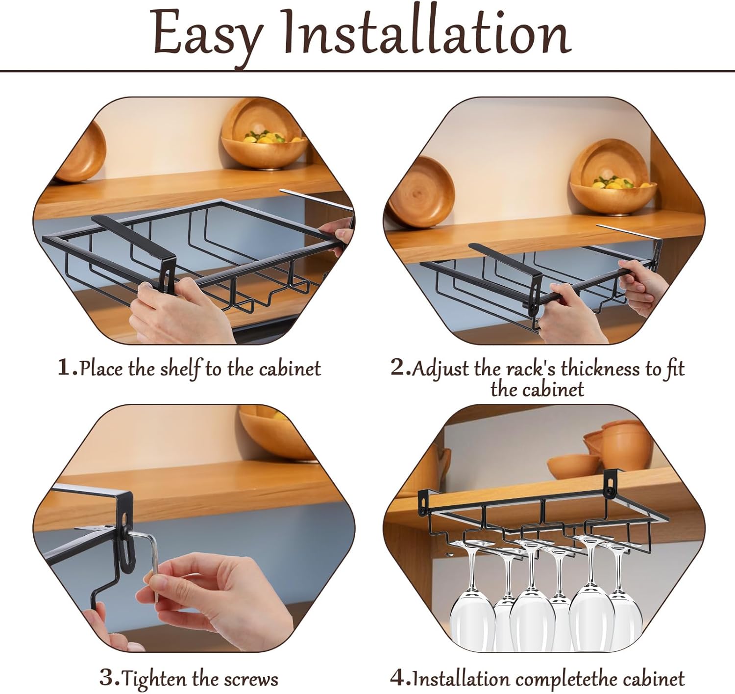 Adjustable 2Pcs Wine Glass Rack for Cabinet and Shelf