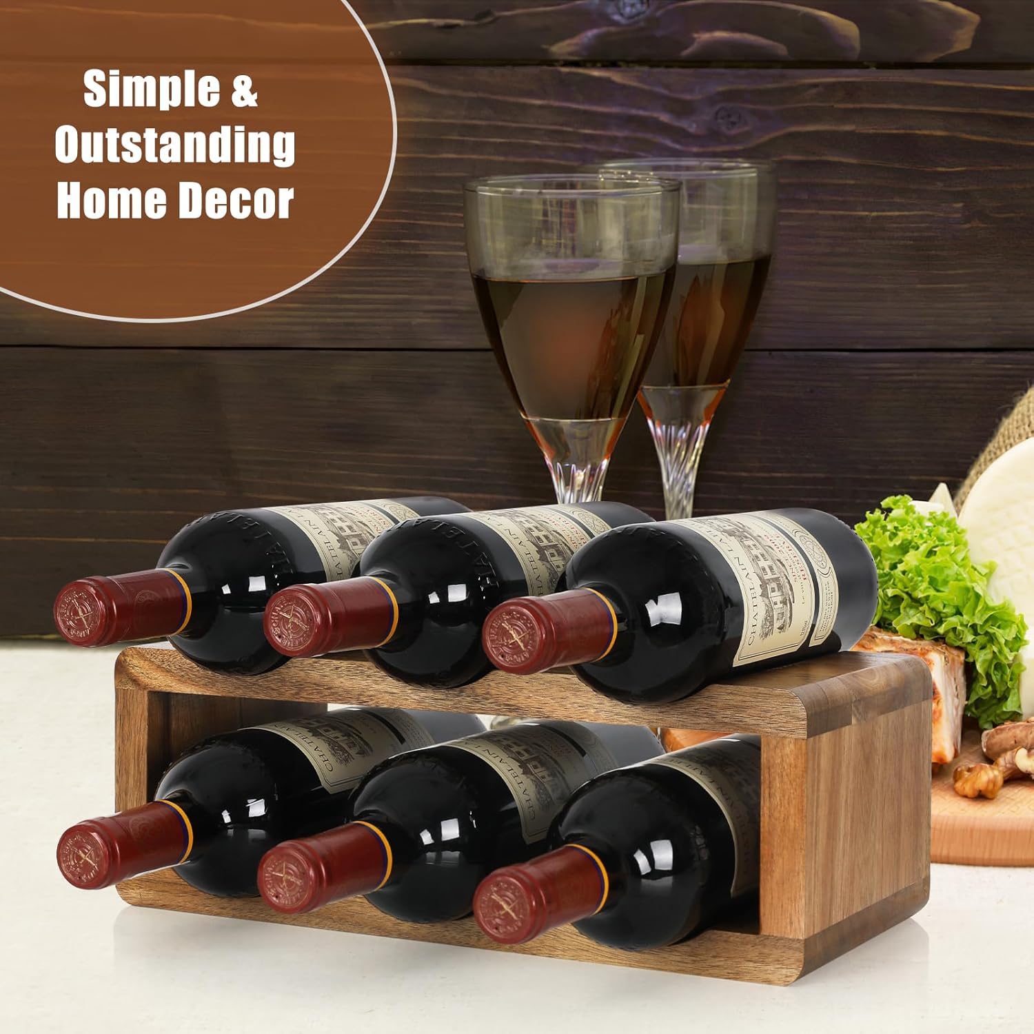 Jotboom 6 Bottle Acacia Wood Wine Rack