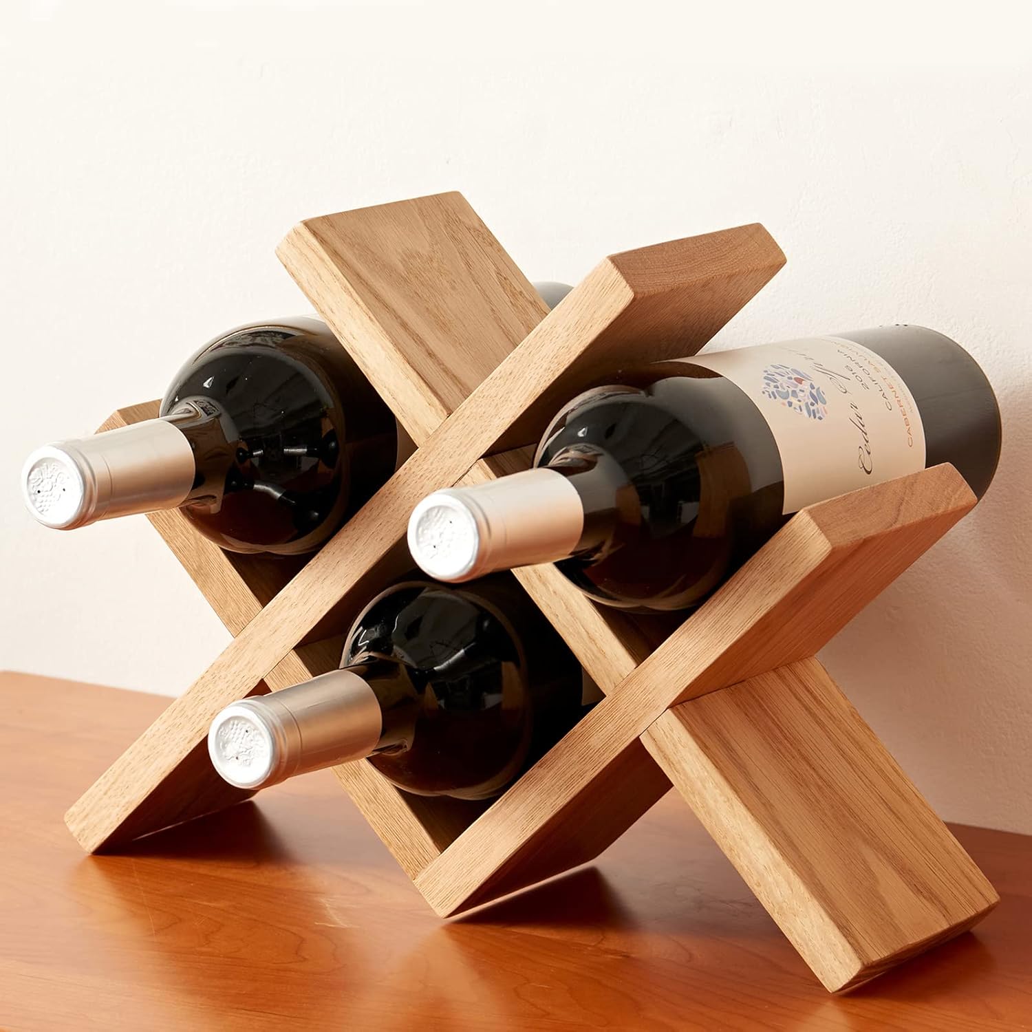 TRWISWDC Natural Oak Wine Rack Free Standing Holder