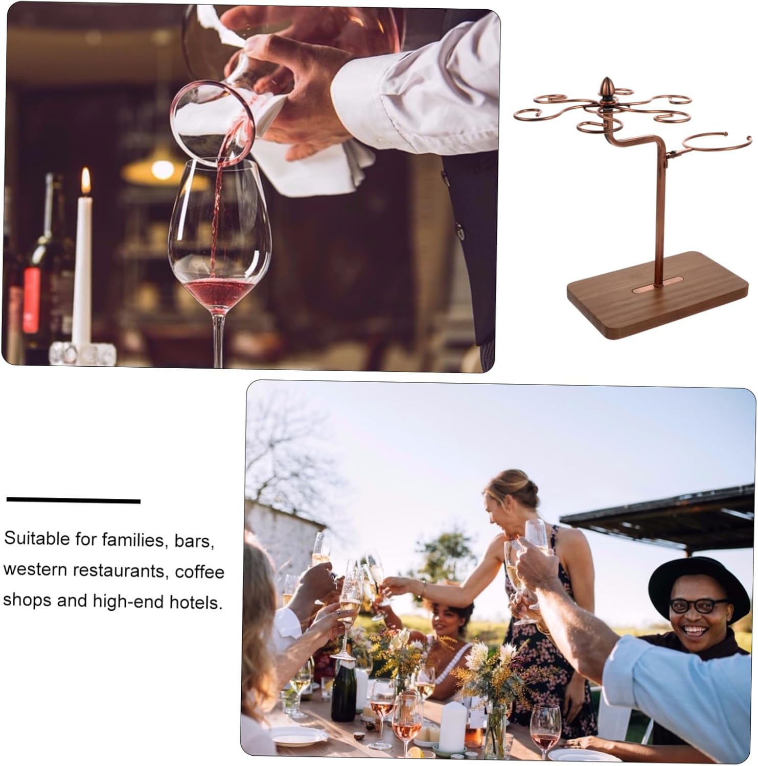 Ciieeo 1pc Iron Wood Wine Glass Holder