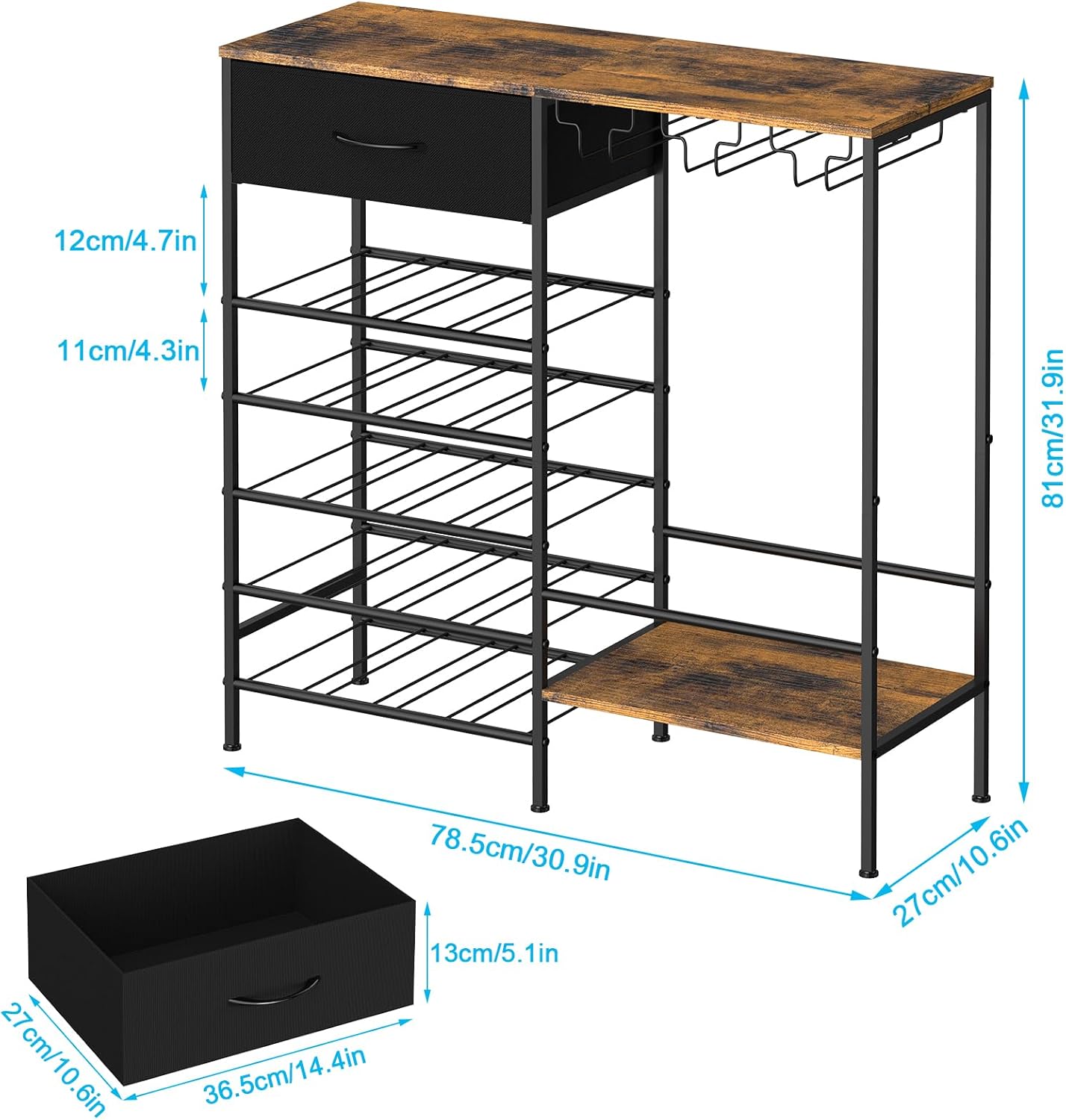 MOOACE Freestanding Wine Rack with Storage Glass Holder