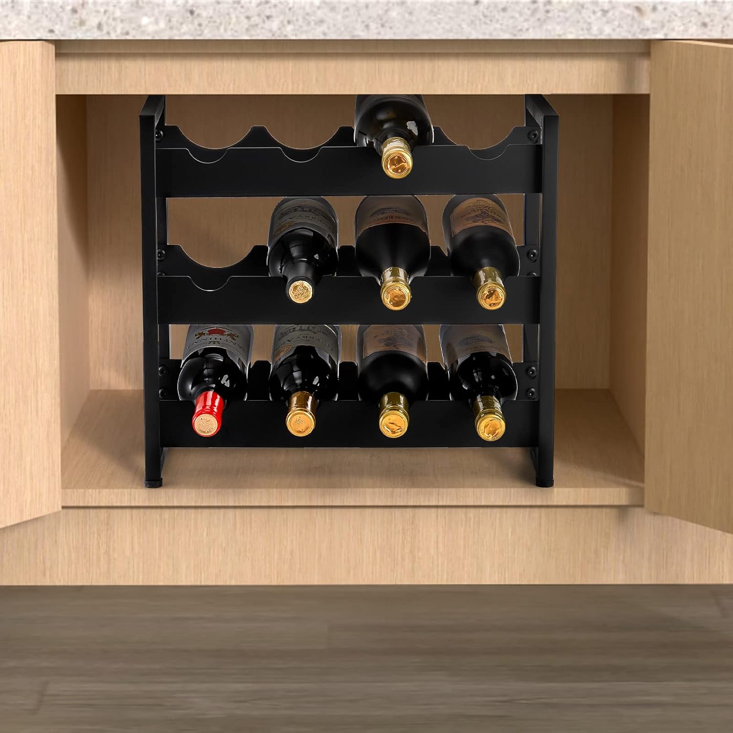 AVLA 3 Tier Freestanding Wine Rack With 12 Bottles Capacity