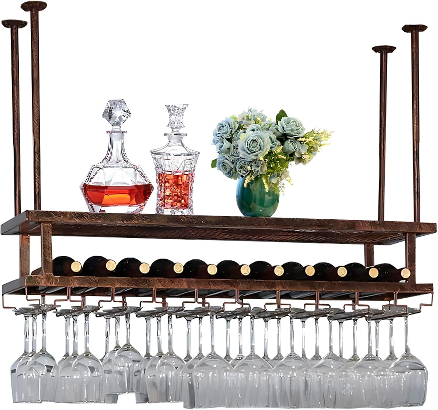 LIGUOYI Hanging Wine Glass Rack Adjustable 3-Layer Metal Organizer