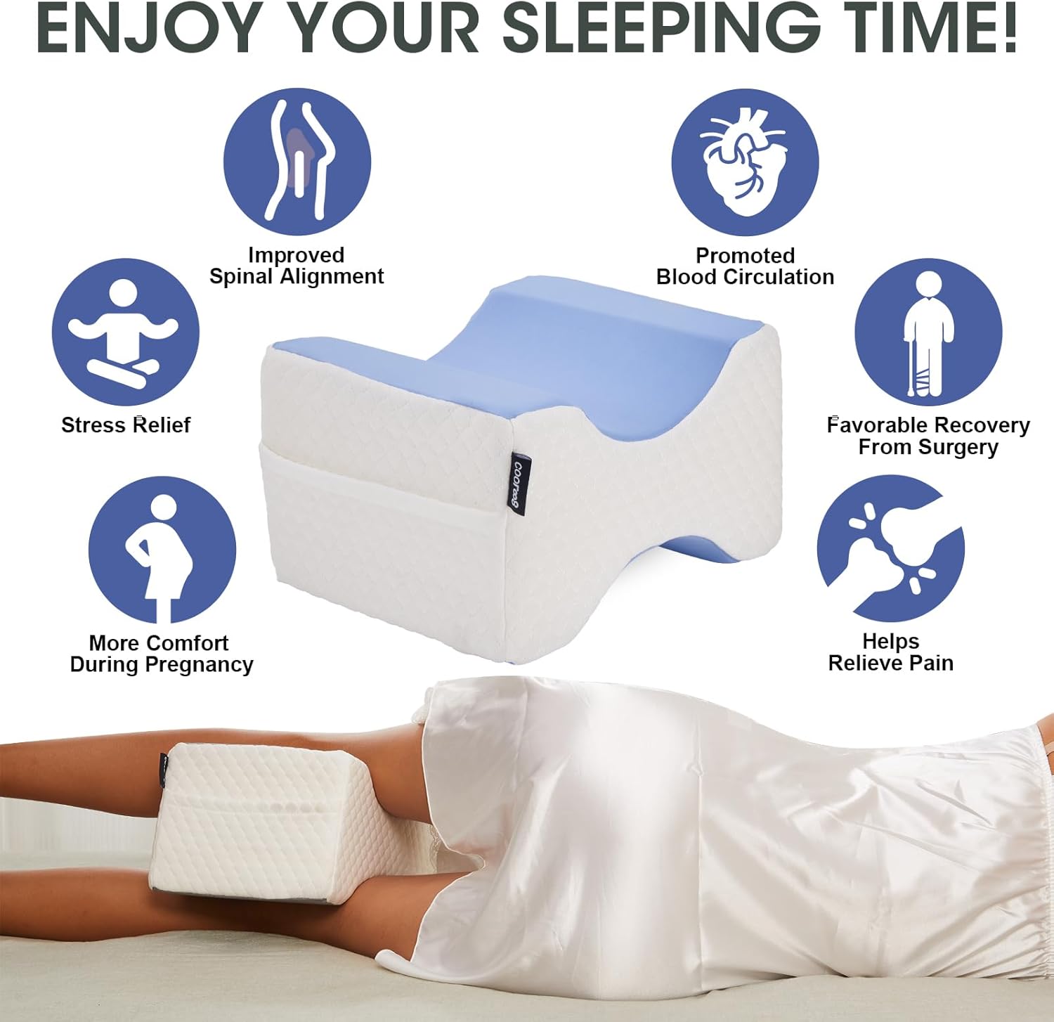 Cooloo8 Side Sleeper Pillow 2PCS Blue Memory Foam Leg Positioner