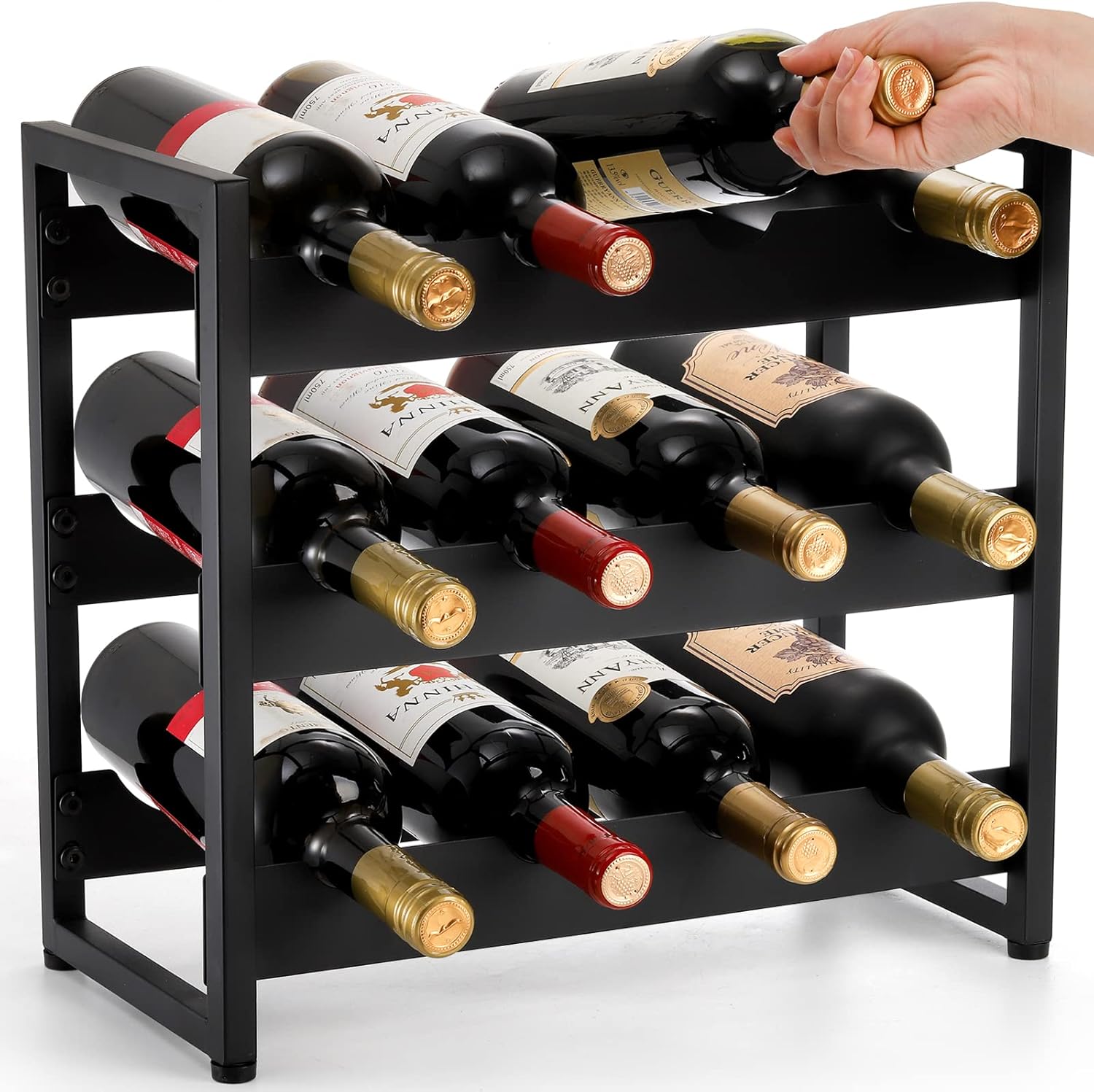 AVLA 3 Tier Freestanding Wine Rack With 12 Bottles Capacity