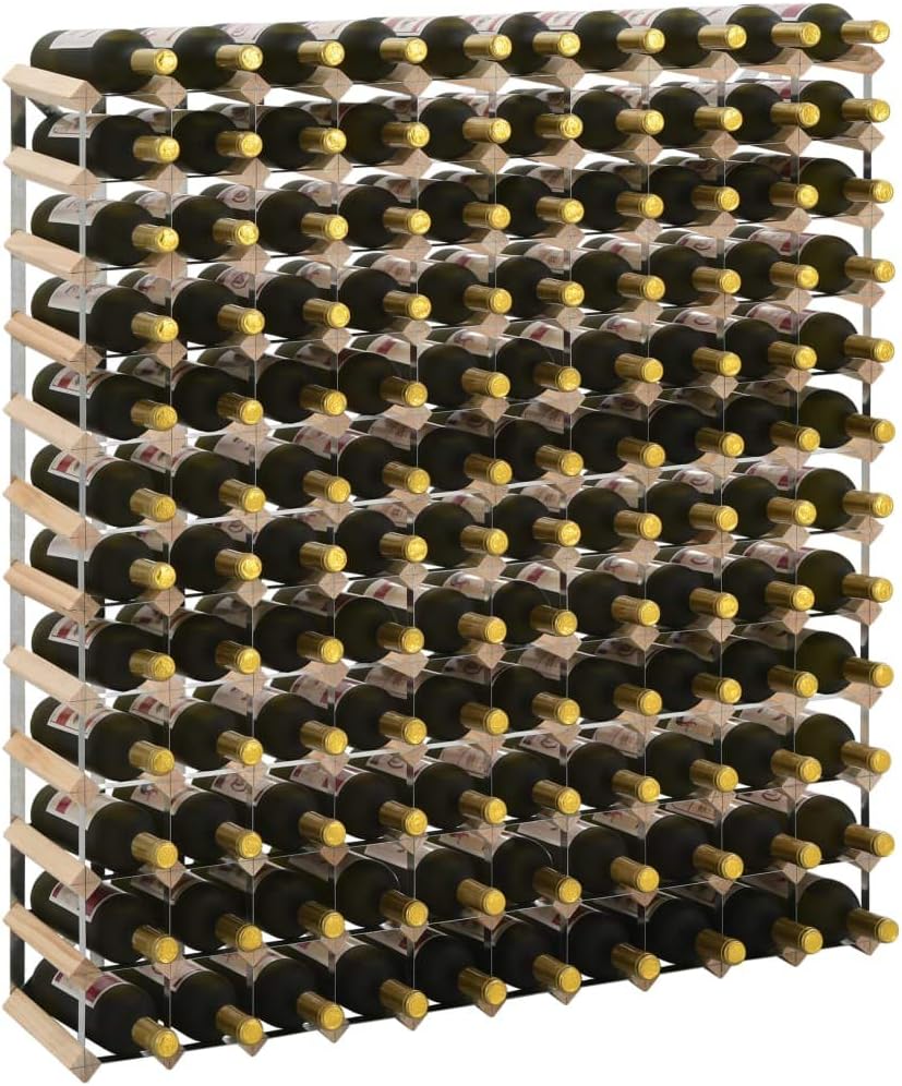 vidaXL Beige Pinewood Wine Rack - 120 Bottle Storage