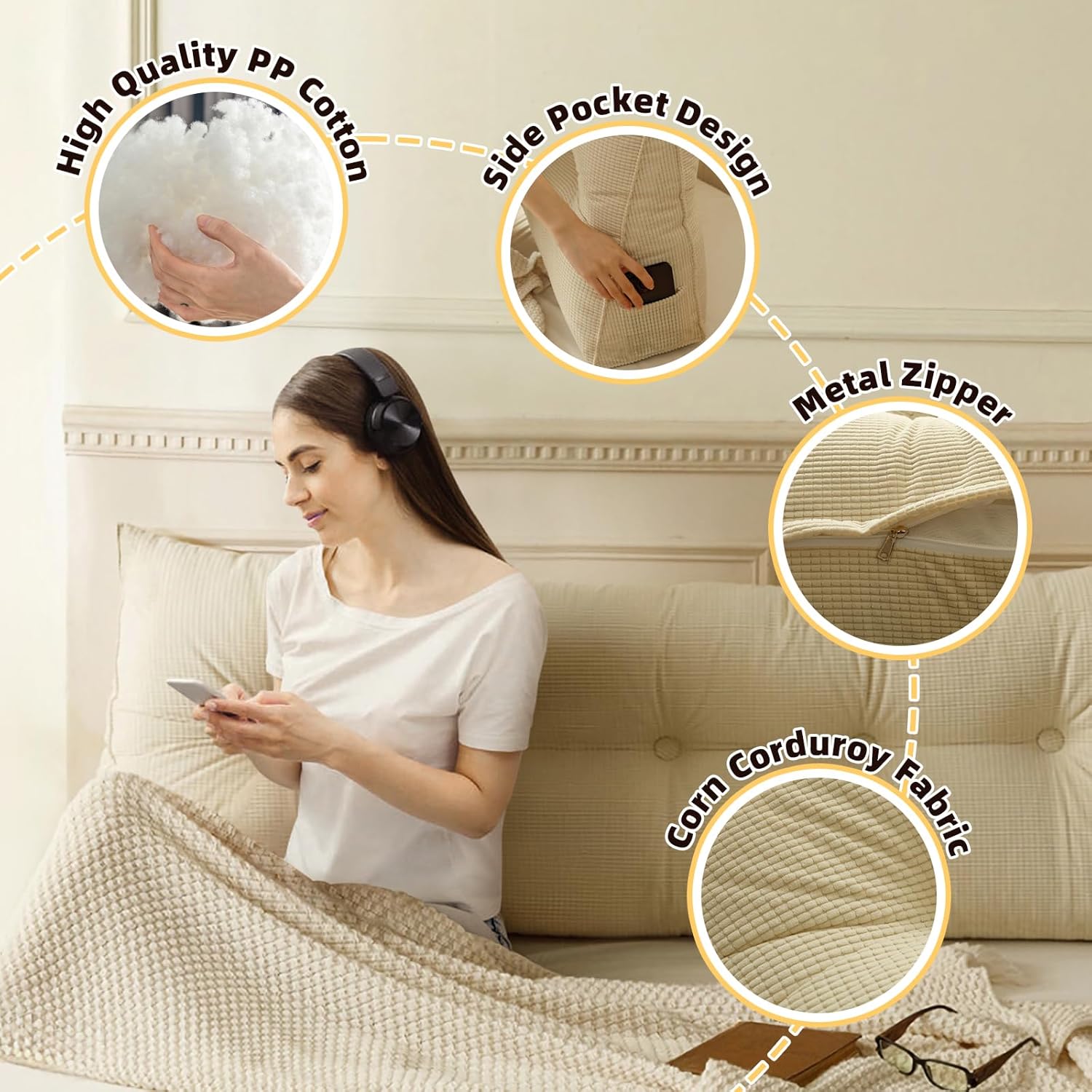 UUluhao Large Triangular Reading Pillow with Side Pockets 1