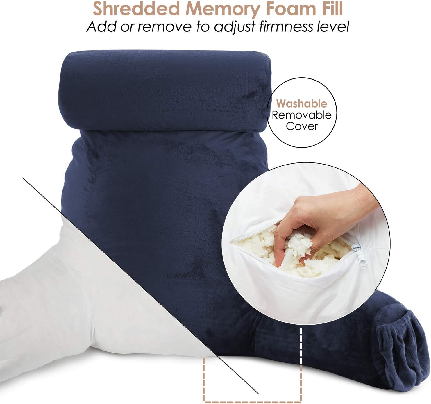Clara Clark Navy Blue Reading Pillow with Memory Foam Support