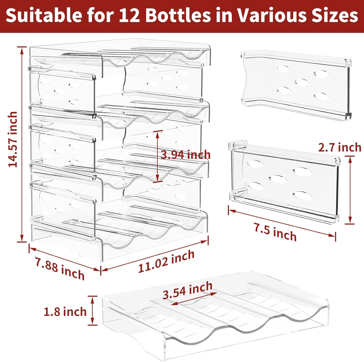 EZ COZY Stackable Wine Rack - 4 Tier for 12 Bottles