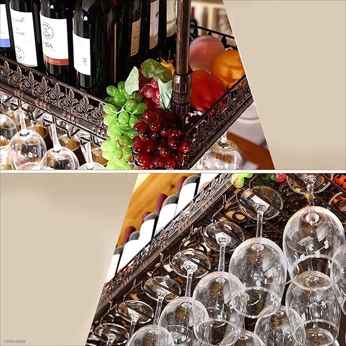 Adjustable Metal Ceiling Wine and Glass Rack - Industrial Style