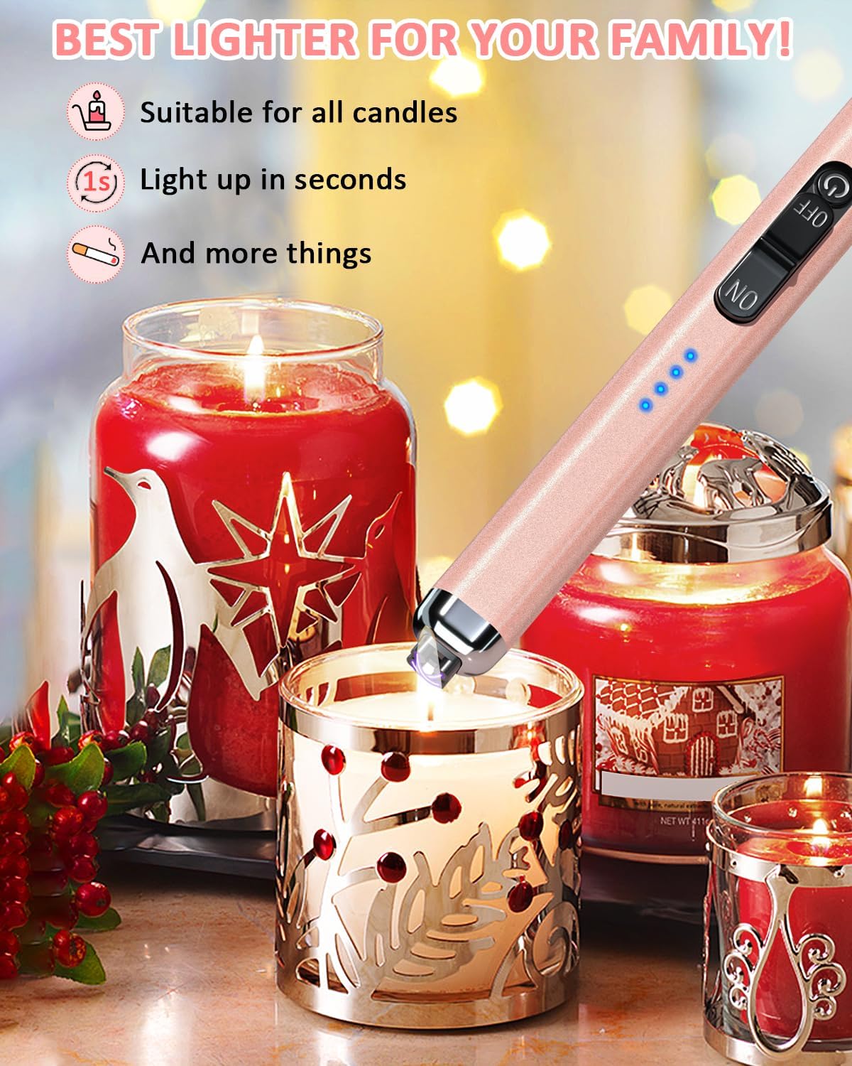 TRONIC MASTER Rechargeable Dual Arc Lighter - Windproof Flameless Rose Gold