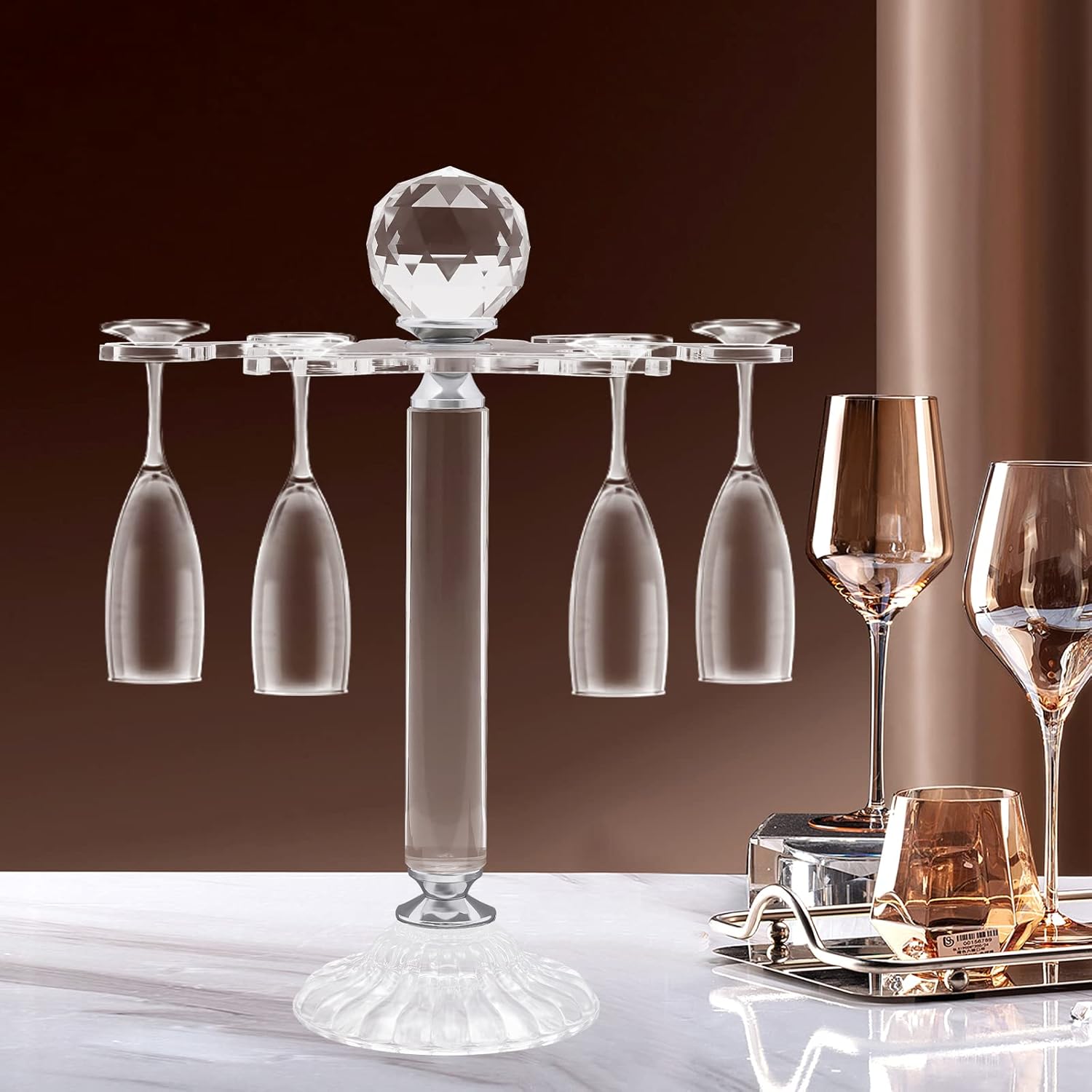 Headery Crystal Stemware Rack with 6 Hooks