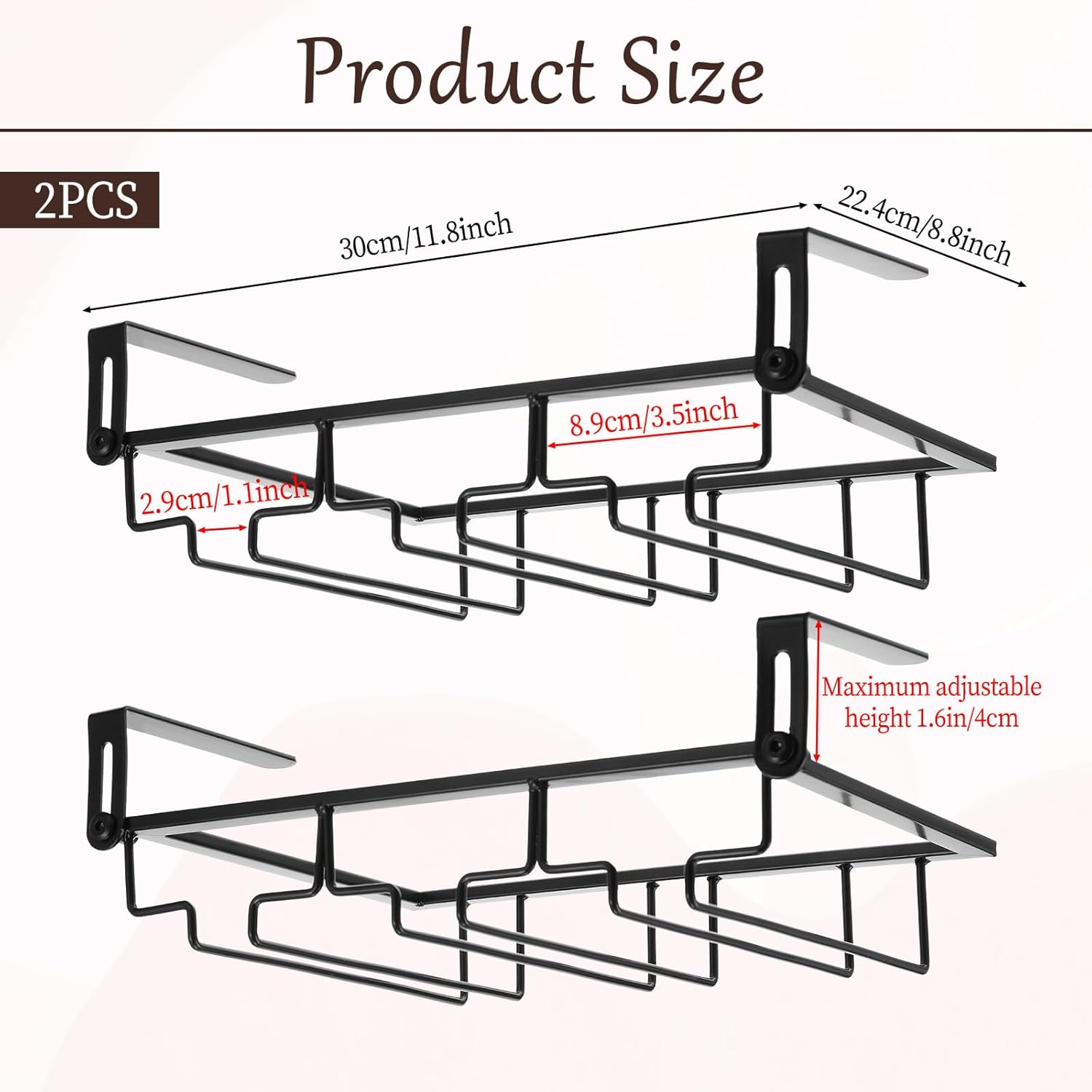 Adjustable 2Pcs Wine Glass Rack for Cabinet and Shelf