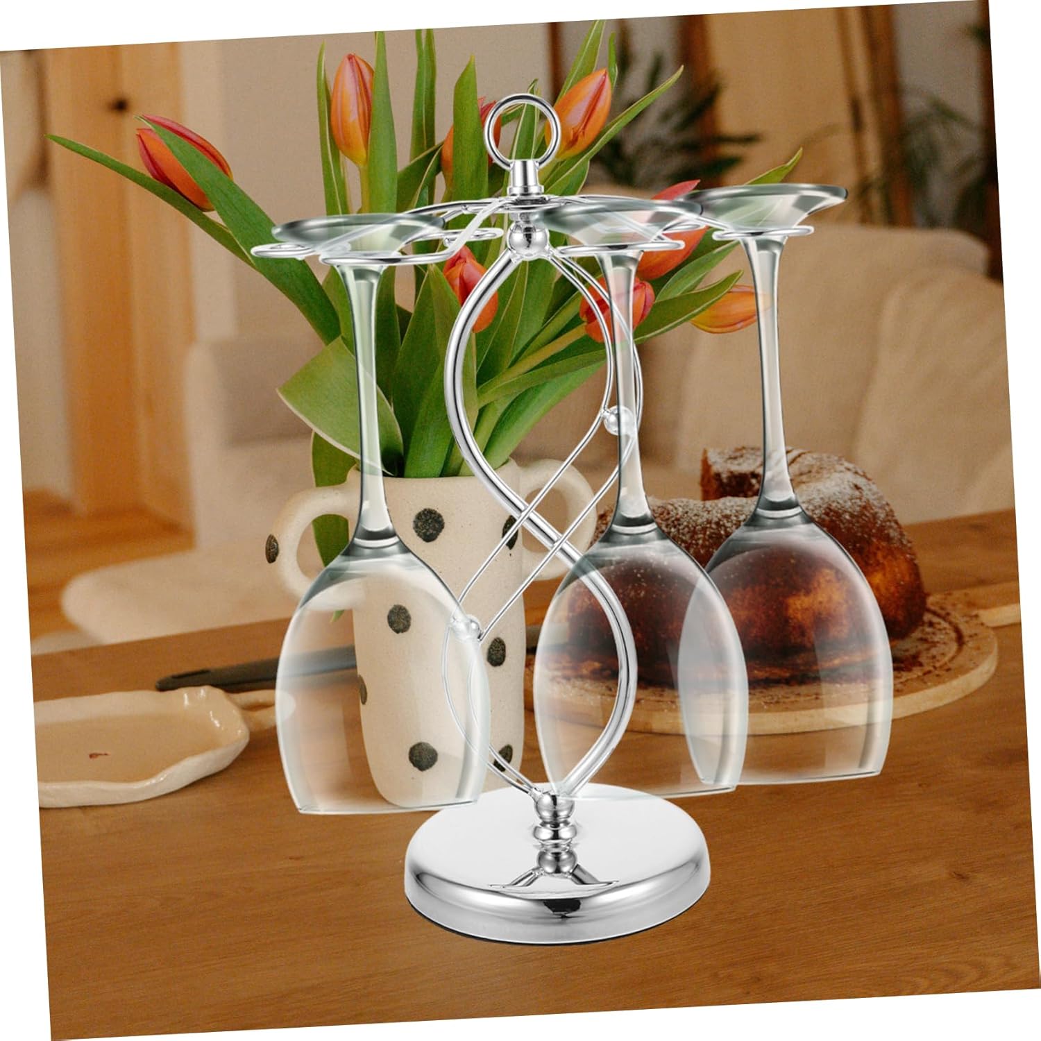 PRETYZOOM Countertop Wine Glass Rack with Hooks