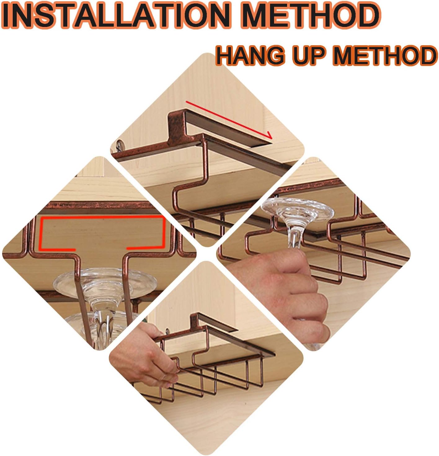 Wine Glass Rack Under Cabinet Metal Storage Hanger for Kitchen