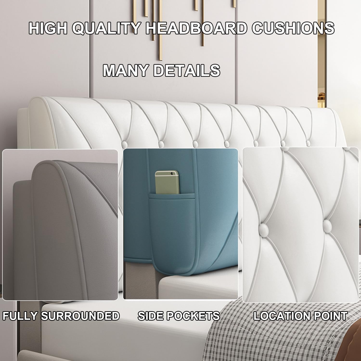 ZZYK Bedside Cushion with Khaki Faux Leather and Straps
