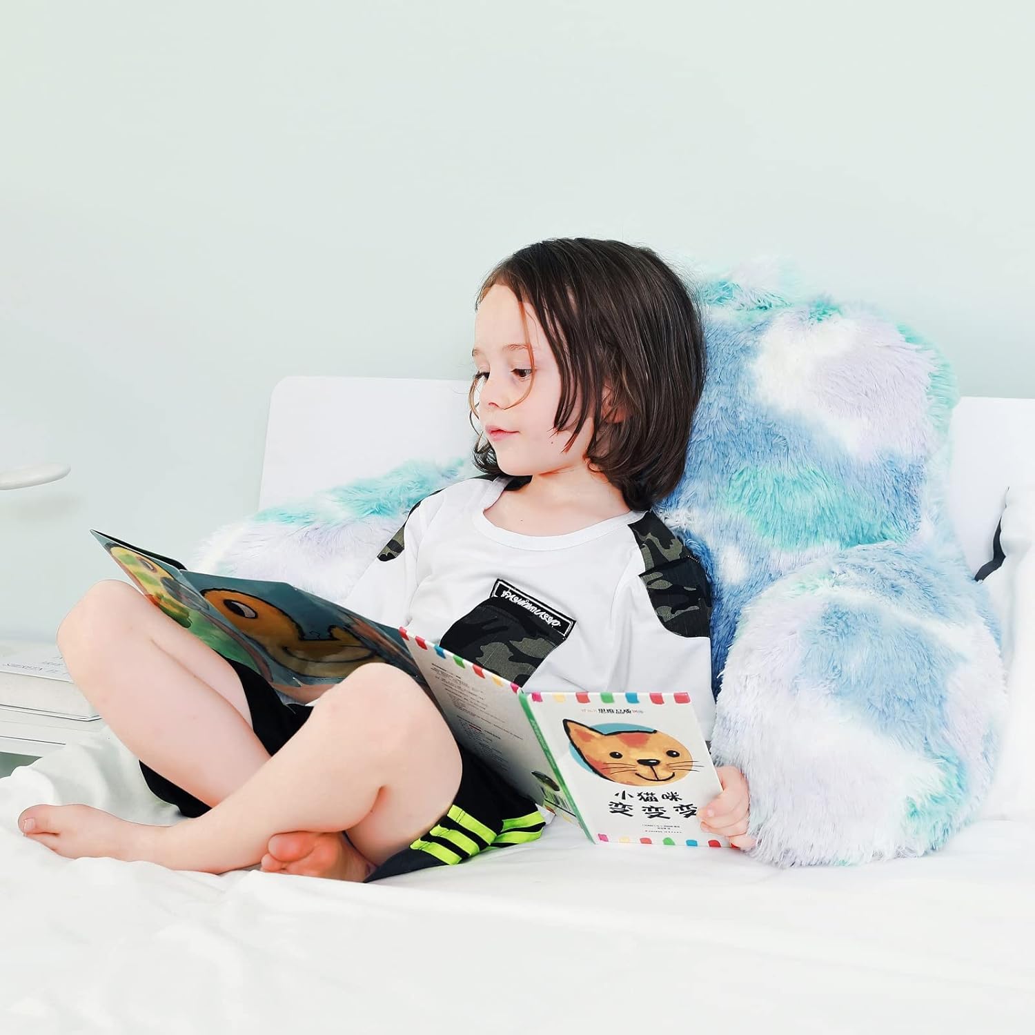 Stylish Ross Fur Reading Pillow with Back Support for Kids Adults