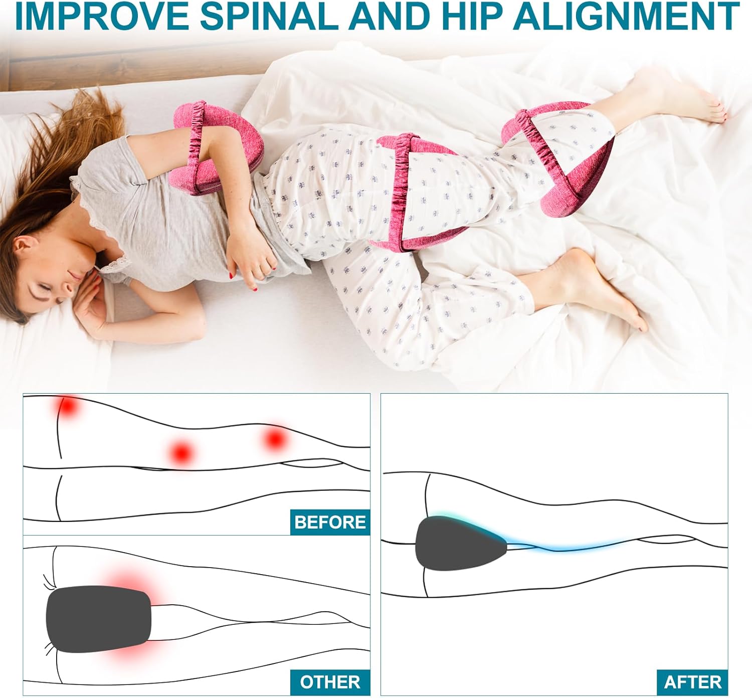 RQUXMT Ergonomic Leg Knee Pillow for Sciatica Relief Pink