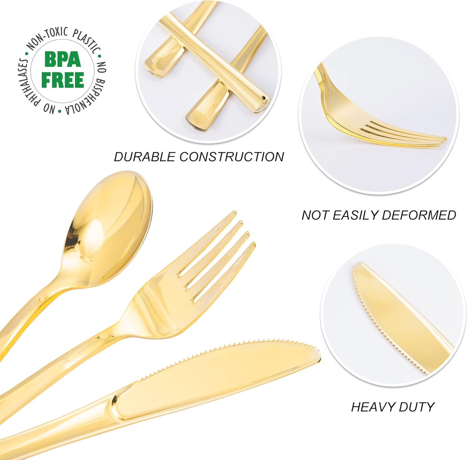 N9R 100PCS Gold Plastic Cutlery Set