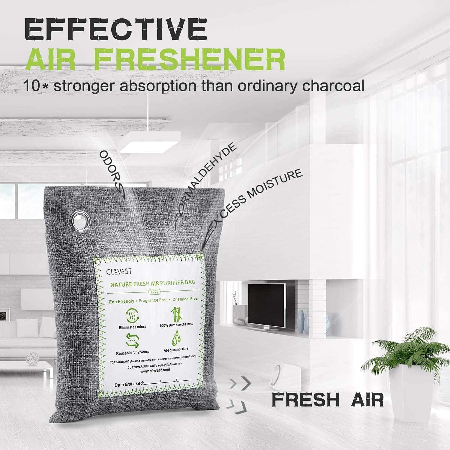 CLEVAST Bamboo Charcoal Air Purifying Bags Large 4200g