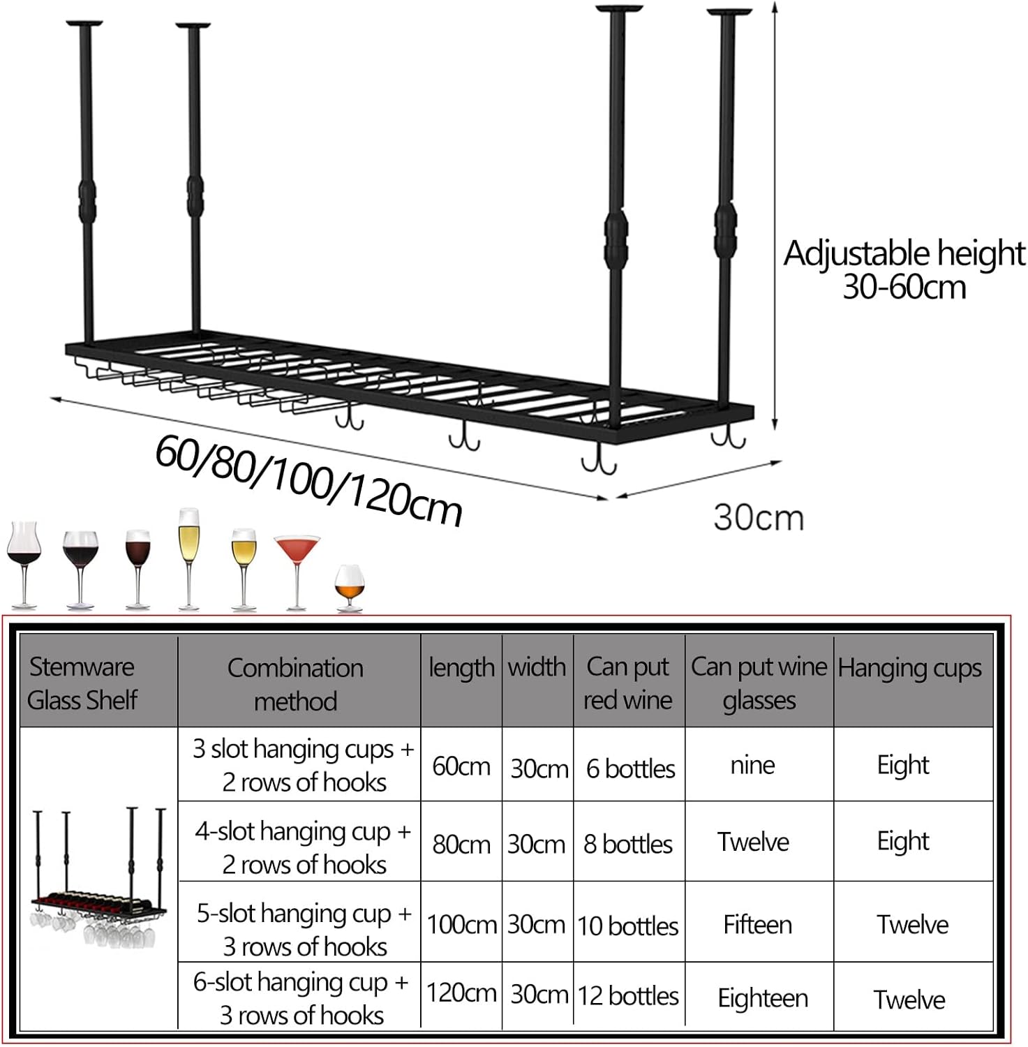 Suuim Adjustable Wine Rack with Stemware Holder