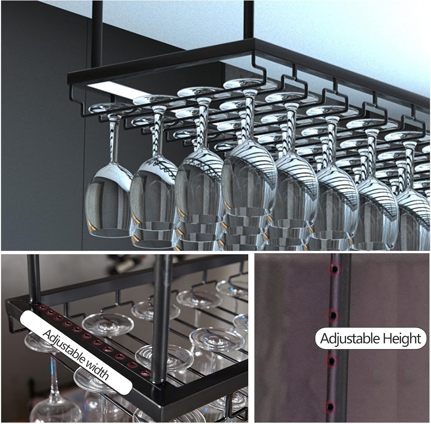Suuim Ceiling Wine Rack Holder with Adjustable Storage