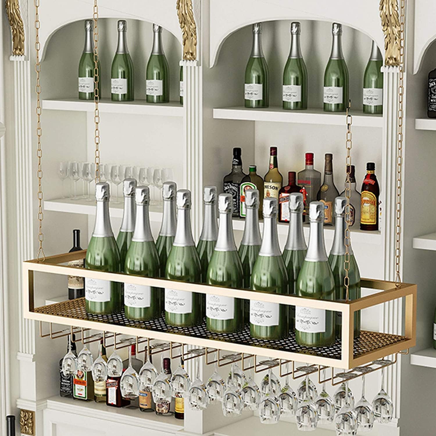 Adjustable Wall-Mounted Wine Rack with 4 Rods 120Cm