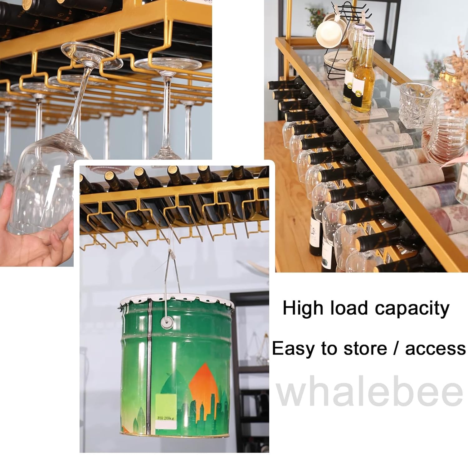 Whalebee Wine Glass Rack Ceiling Mount Gold Adjustable