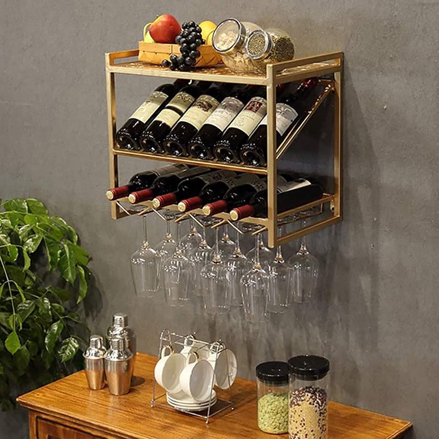 ZJDYDY Wall-Mounted Iron Wine Rack Stemware Holder