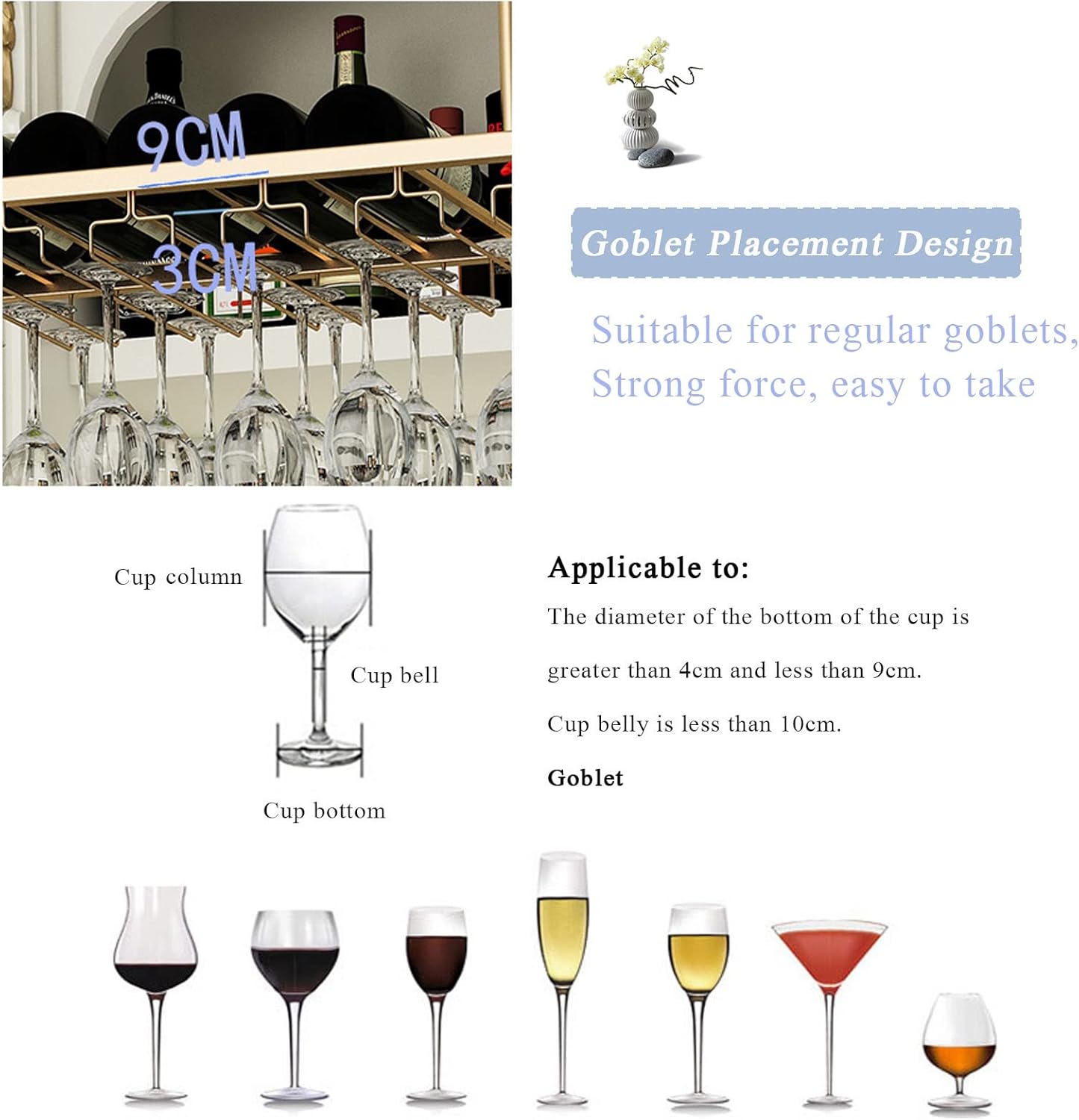 DASHADAO Gold Hanging Wine Glass Rack with Bottle Holder