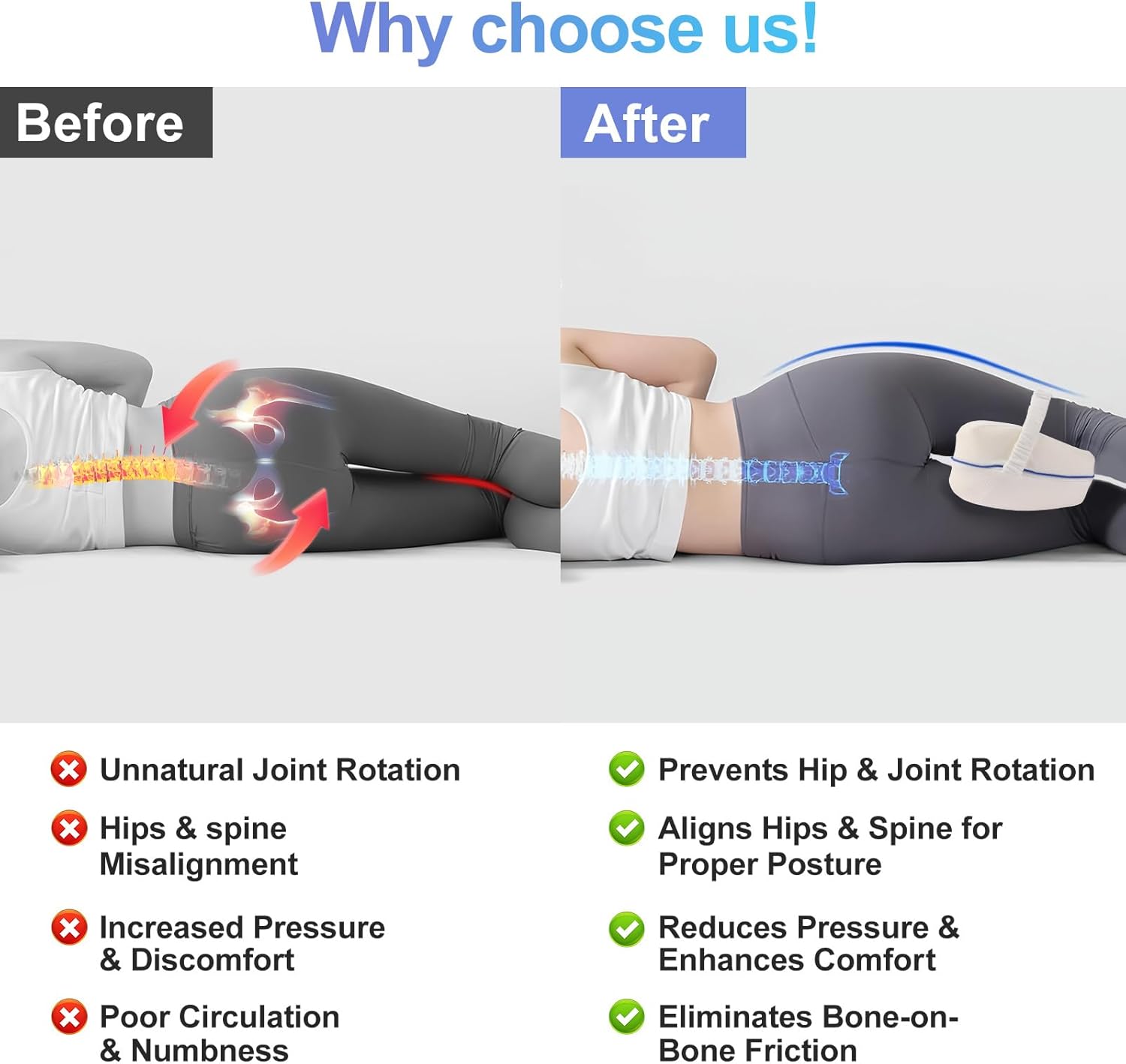 Gaozen Ergonomic Knee Support Pillow for Sleep and Back Pain Relief