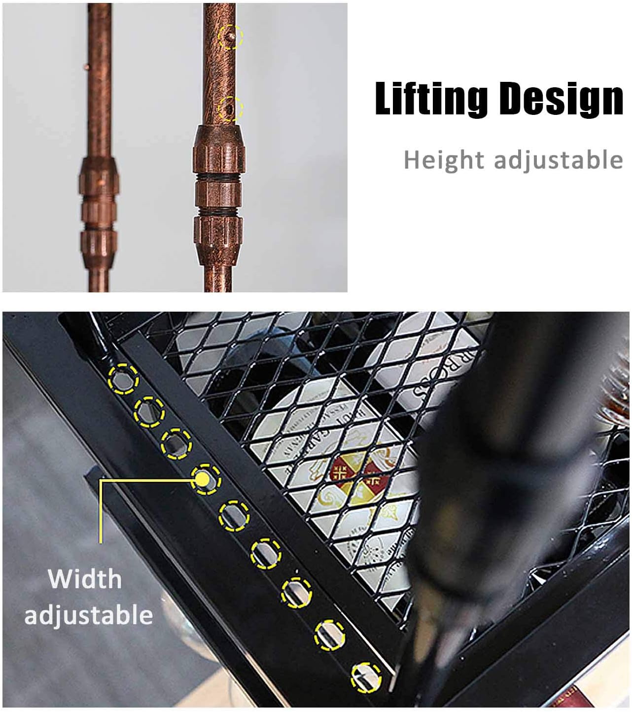 Wall-Mounted Wine Rack with Adjustable Height - 80cm Black