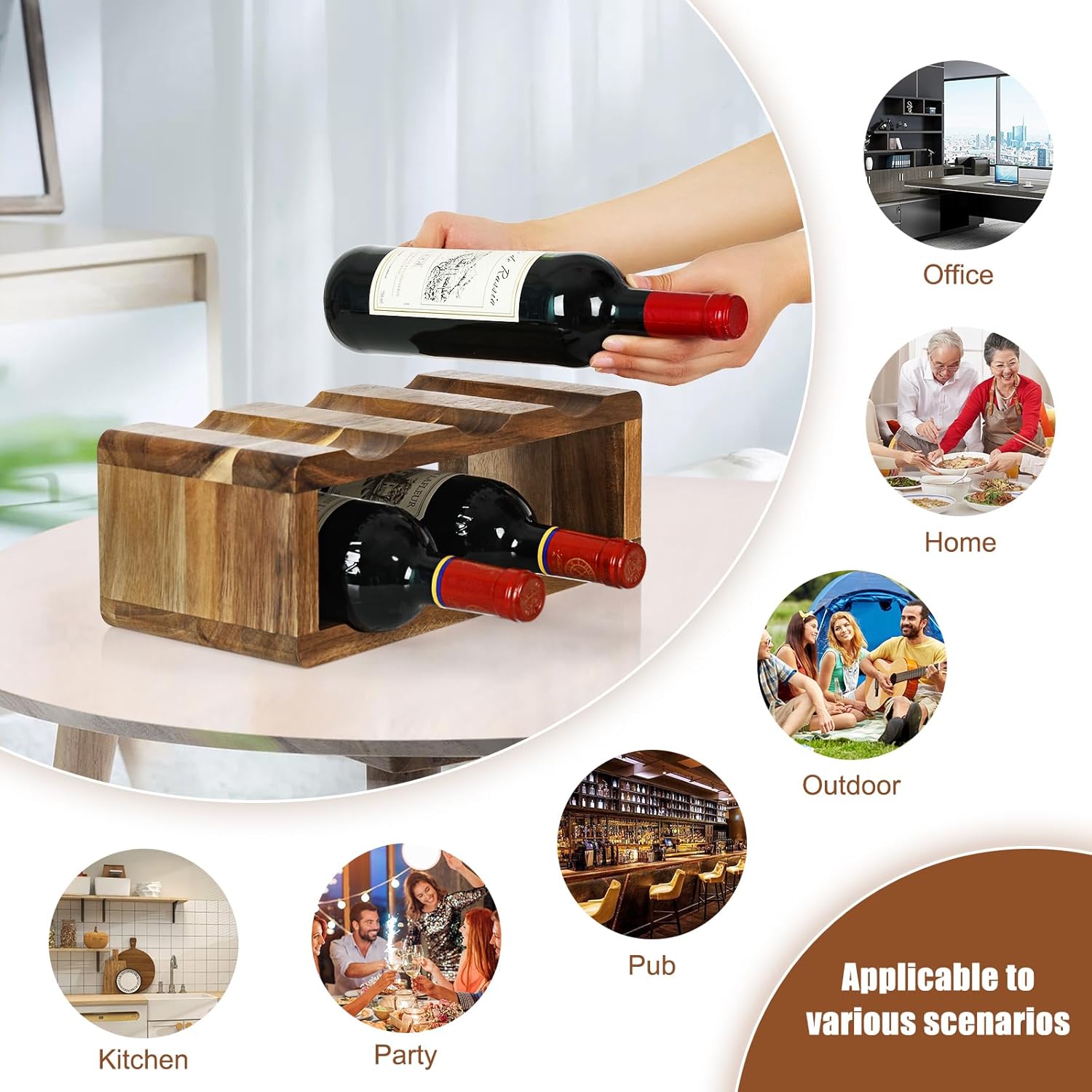 Jotboom 6 Bottle Acacia Wood Wine Rack
