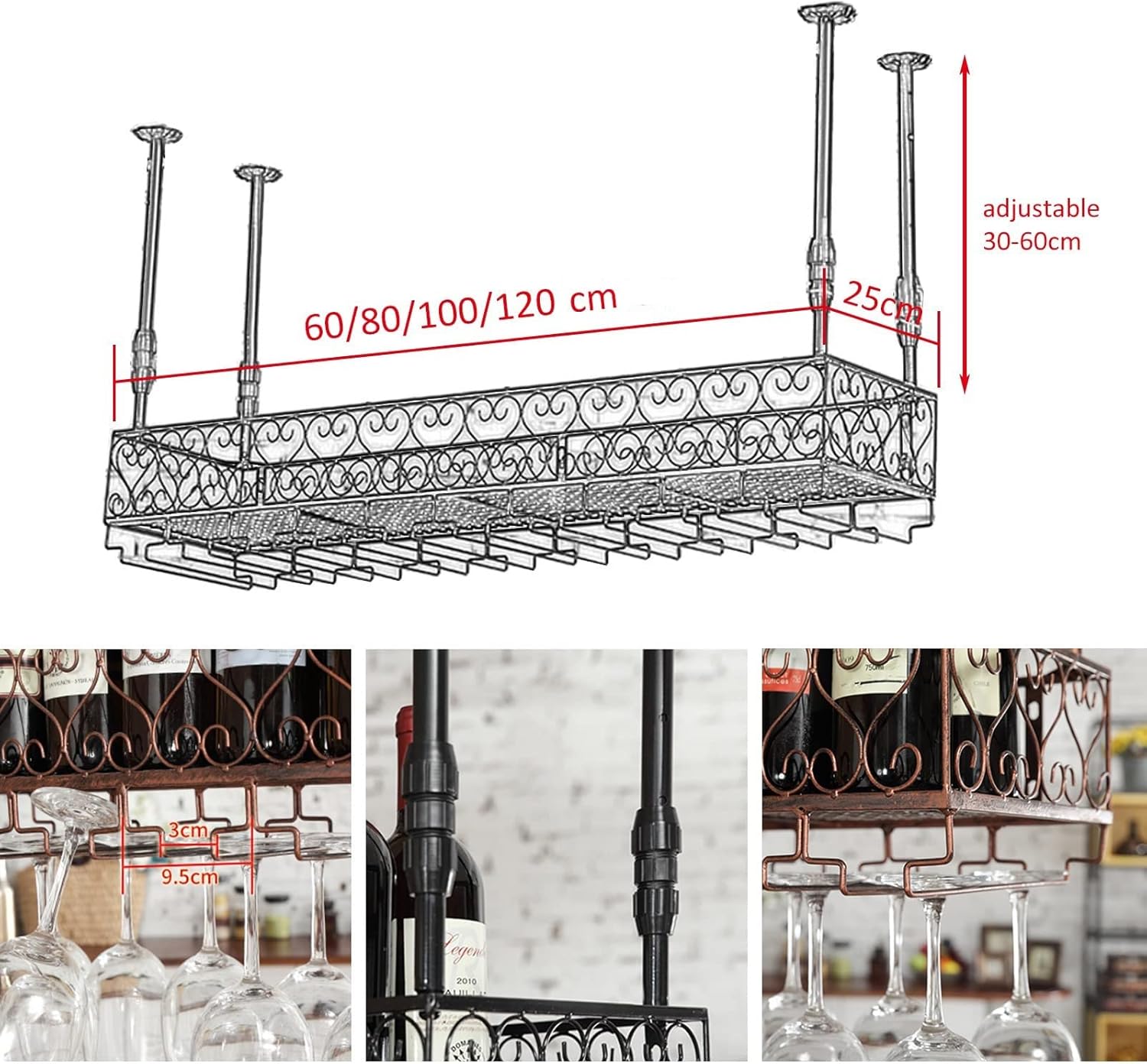 Adjustable Wall-Mounted Wine Rack with Floating Shelf 1