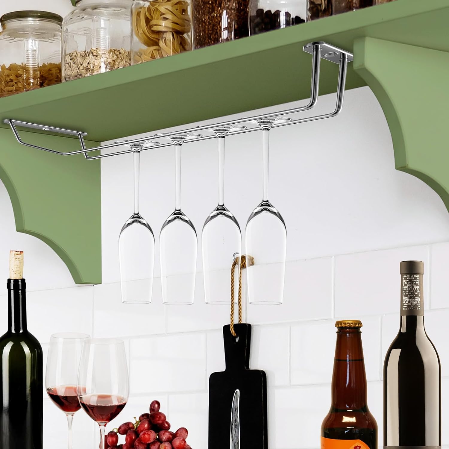 Lemecima 4Pack Stainless Steel Wine Glass Holder 14 Inch Rack