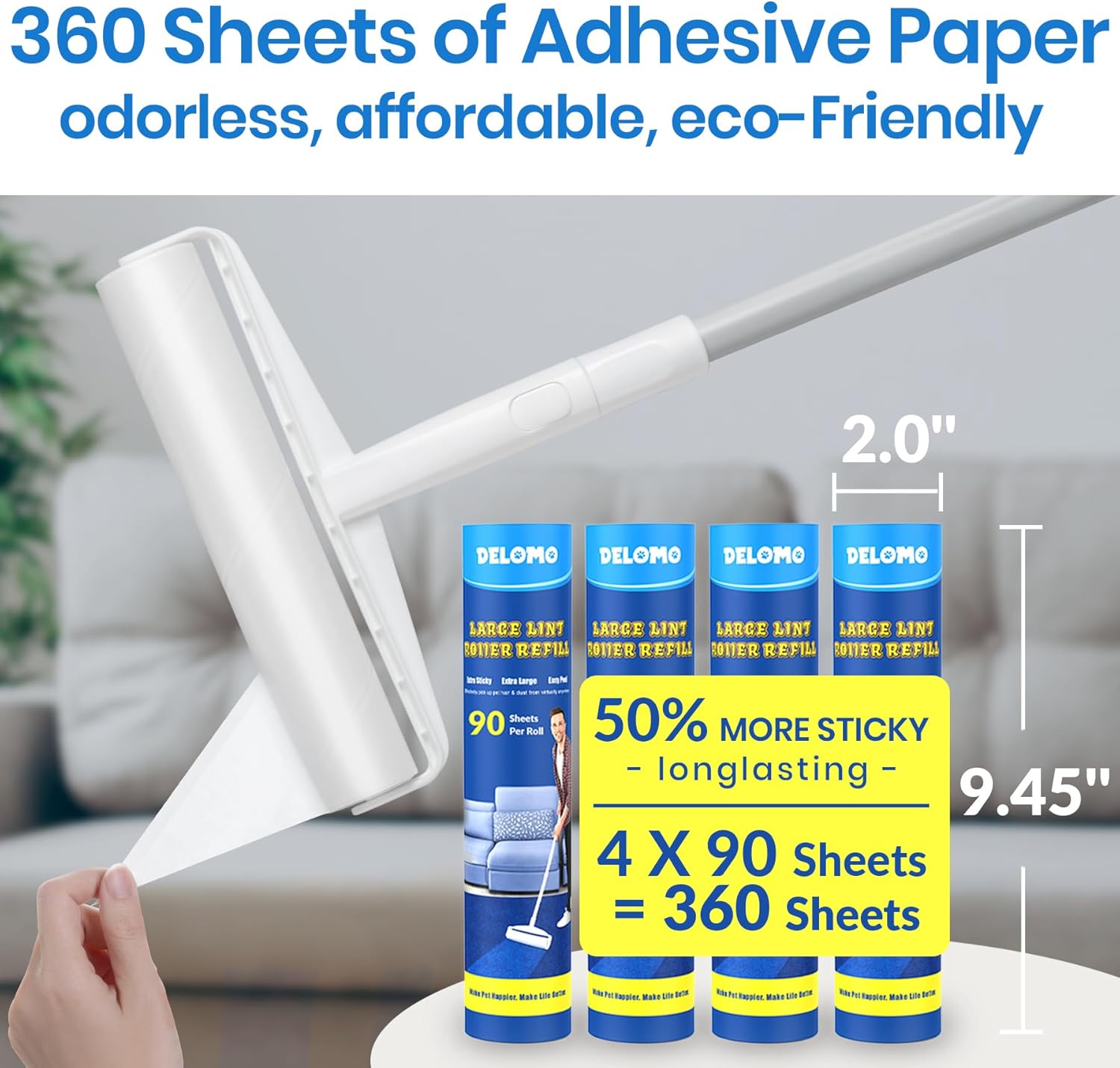 DELOMO Large Lint Roller Refill 360 Sheets