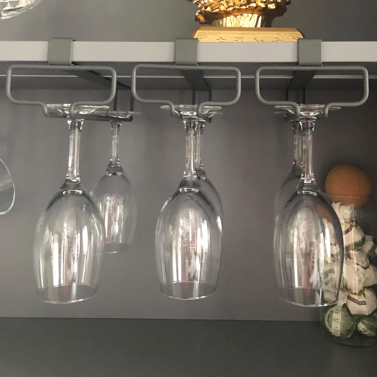 WORDFUN Wine Glass Rack Under Cabinet White Single Row Metal