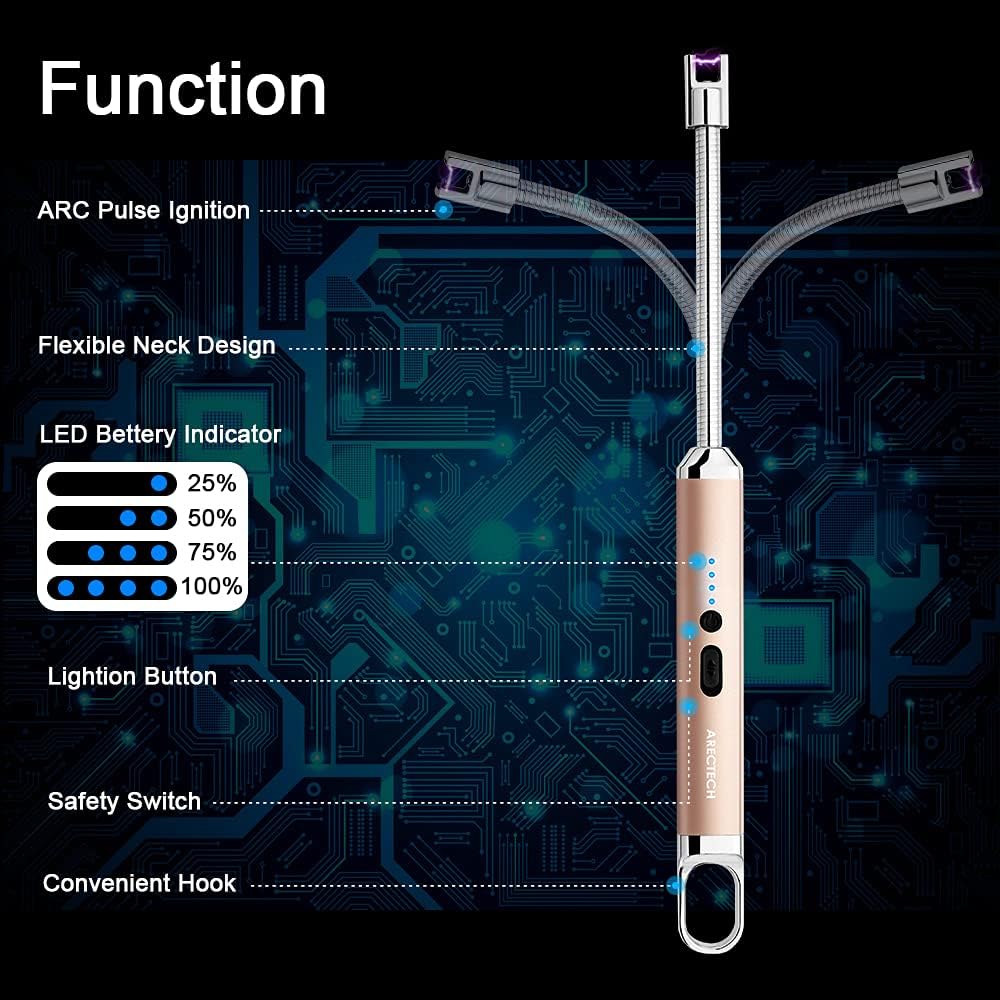 ARECTECH Flameless Rechargeable USB Lighter with 360 Rotatable Neck