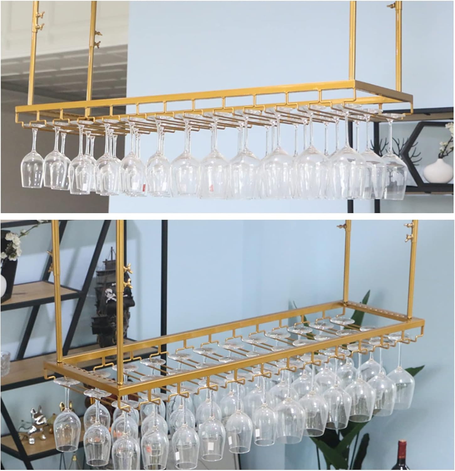 Ceiling Hanging Wine Rack with Adjustable Height and Width