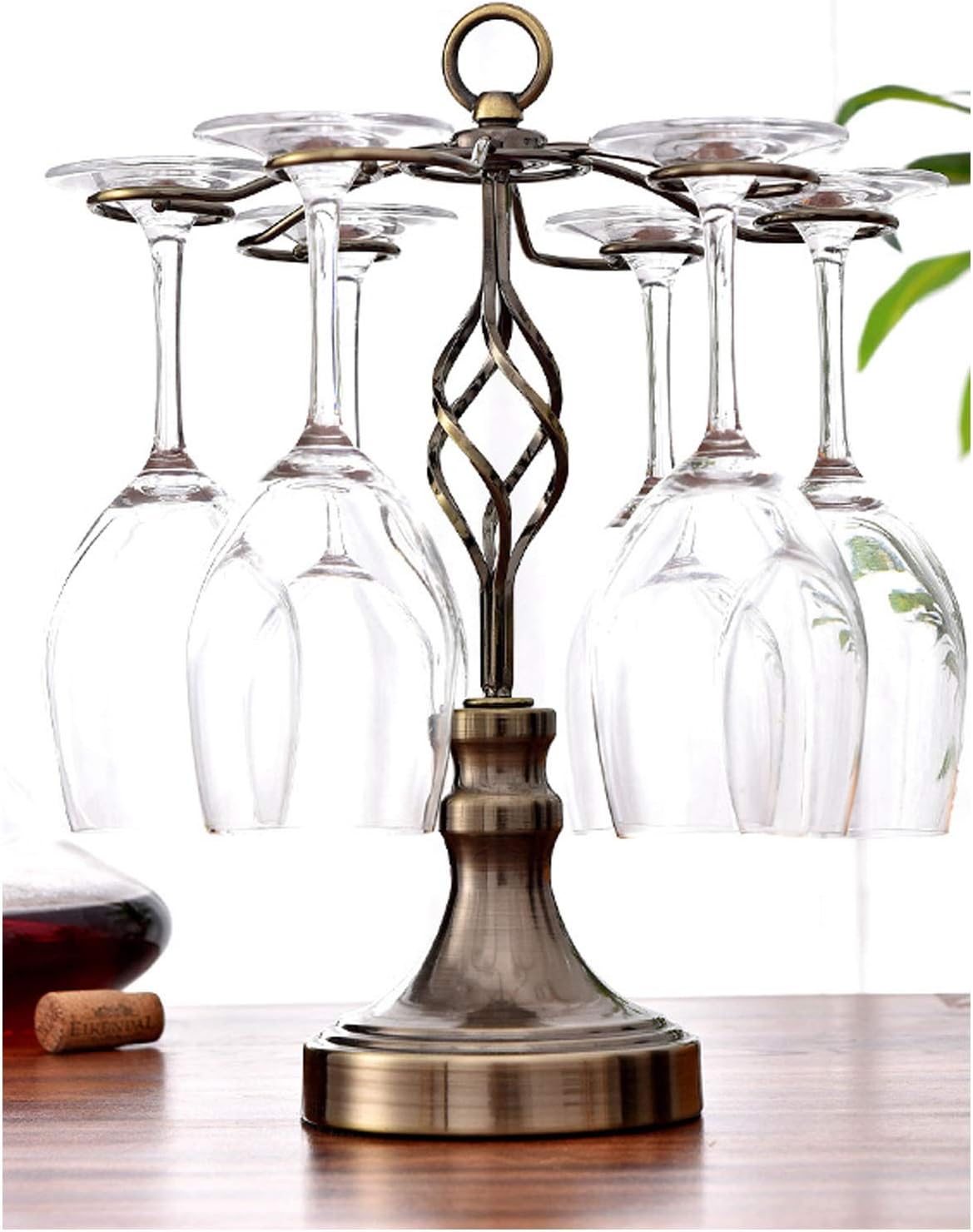 BOCbco Tabletop Wine Racks - Bronze Industrial Metal Holder for 6 Glasses