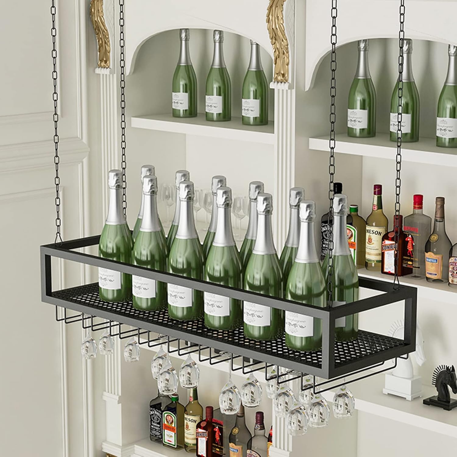 Suuim Ceiling Mount Wine Holder Hanging Glass Rack for Kitchen Bar