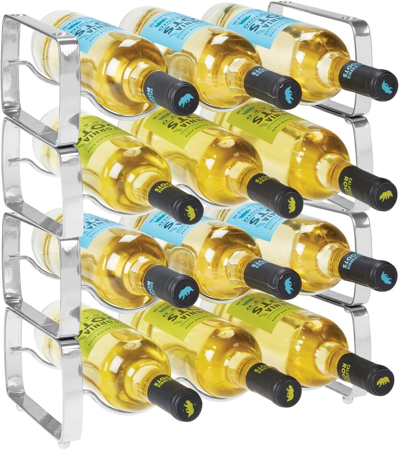 mDesign 3 Bottle Metal Wine Rack - 4 Pack Chrome