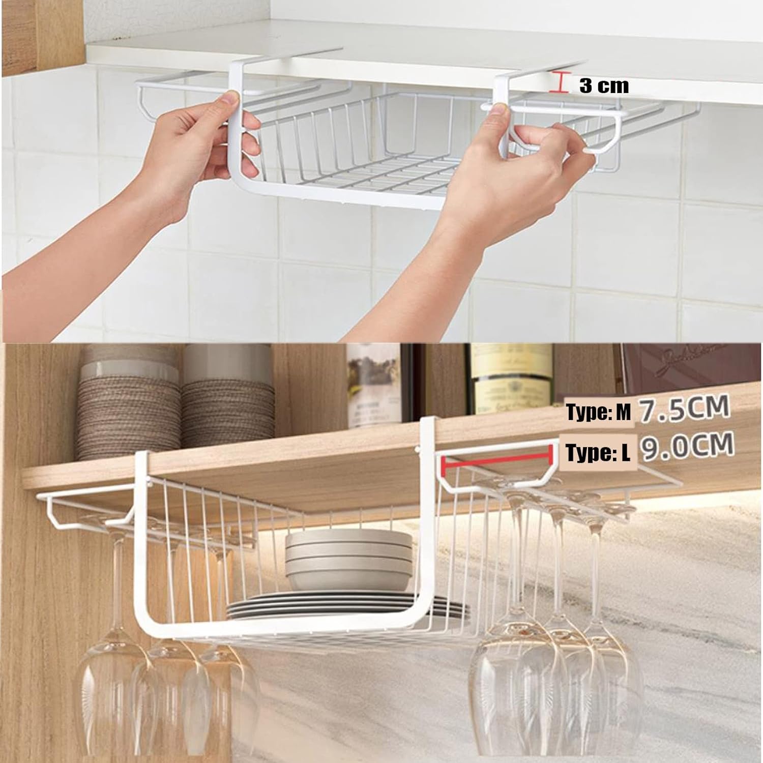 Wordfun Under Cabinet Stemware Rack Durable White Metal Hanger