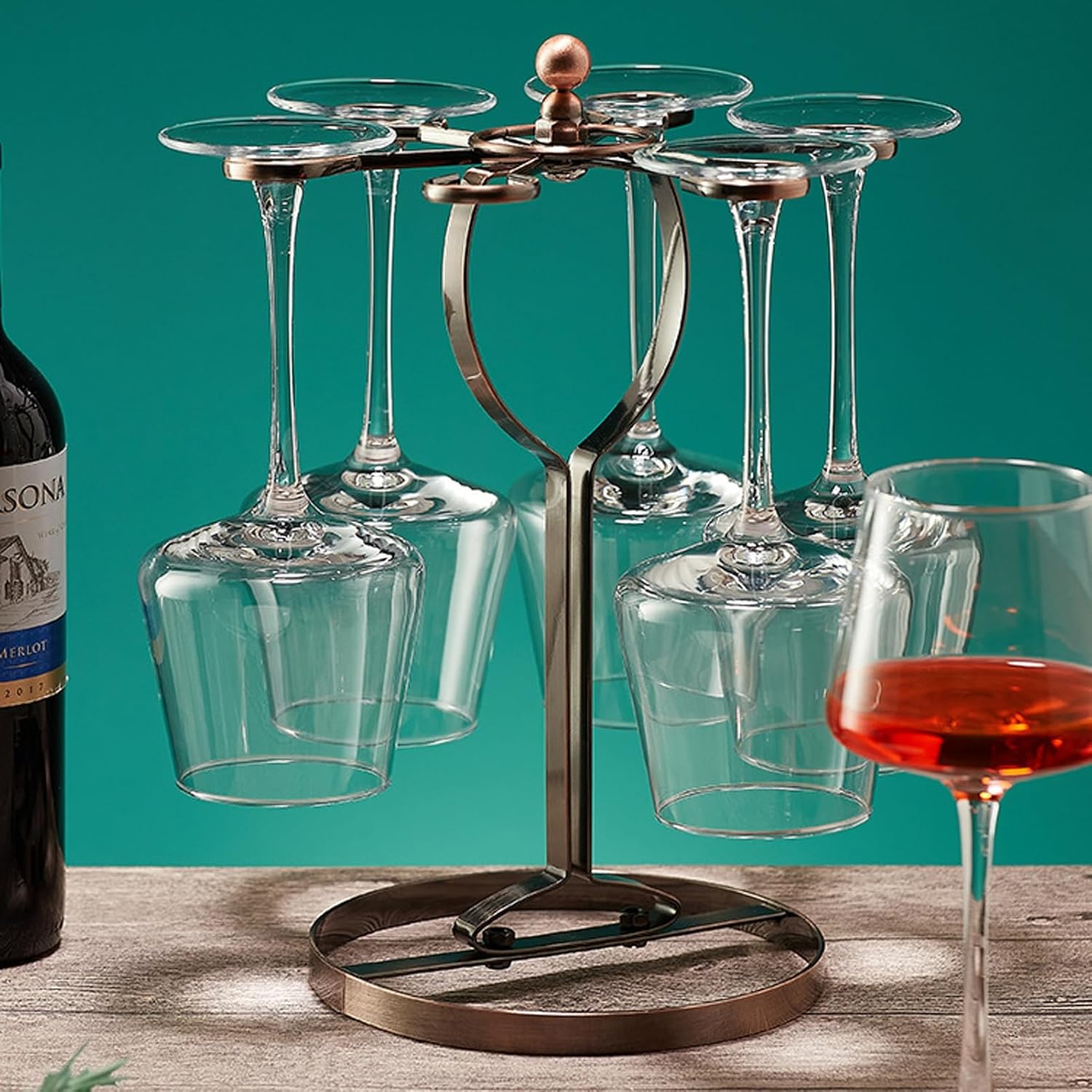 Elegant Gold Wine Glass Holder with 6 Hooks