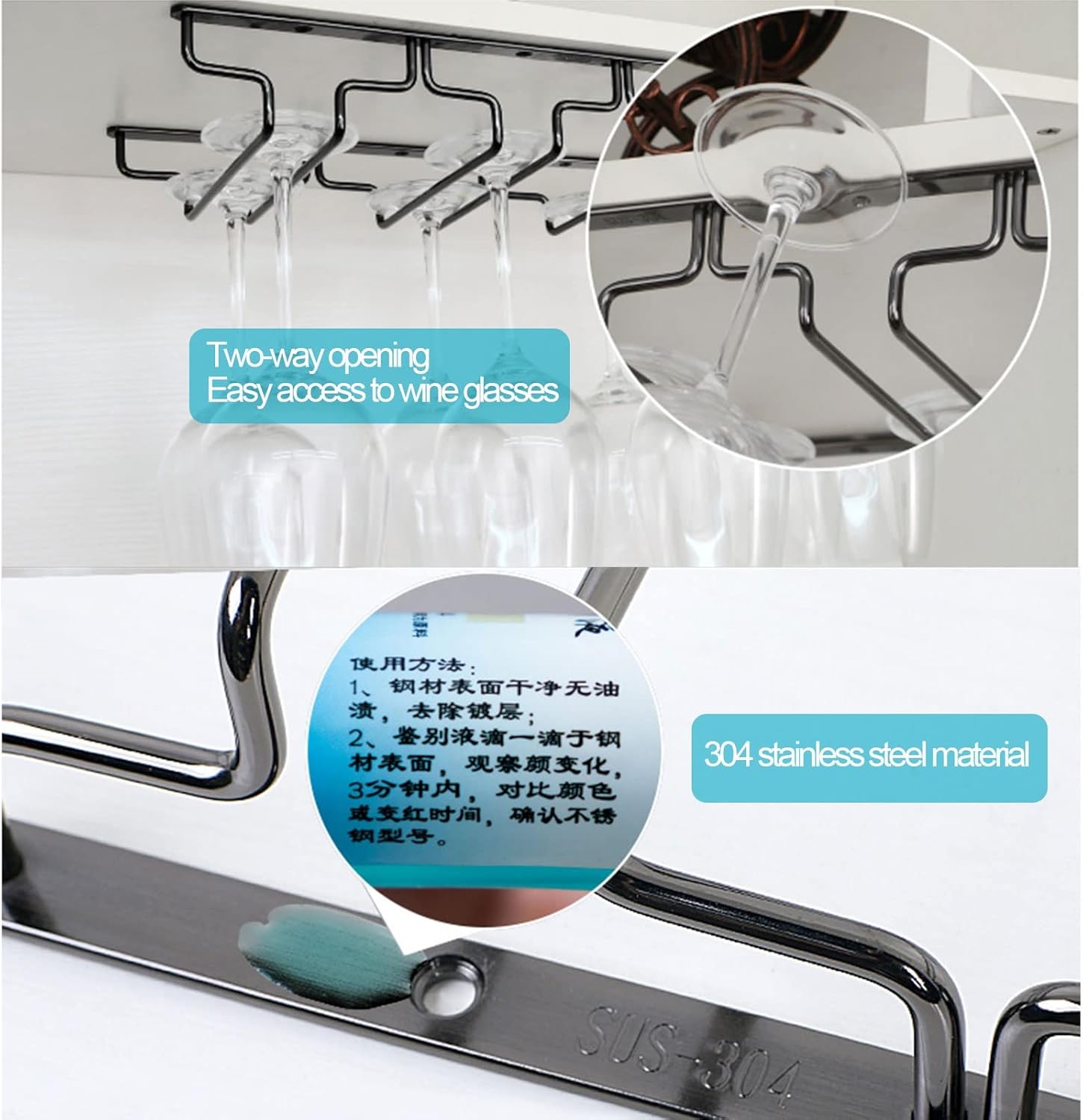 Stainless Steel Stemware Rack with 4 Slots for Cabinet