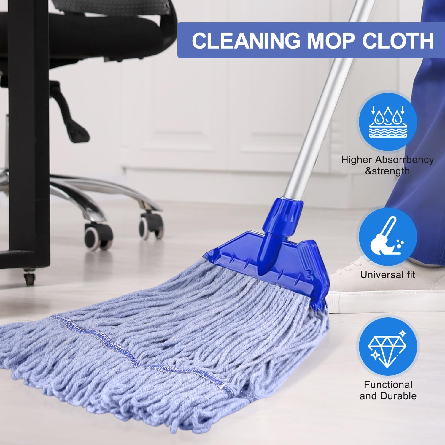 BAYAGIN 6 Pack Heavy Duty Blue Mop Head Replacement for Rubbermaid