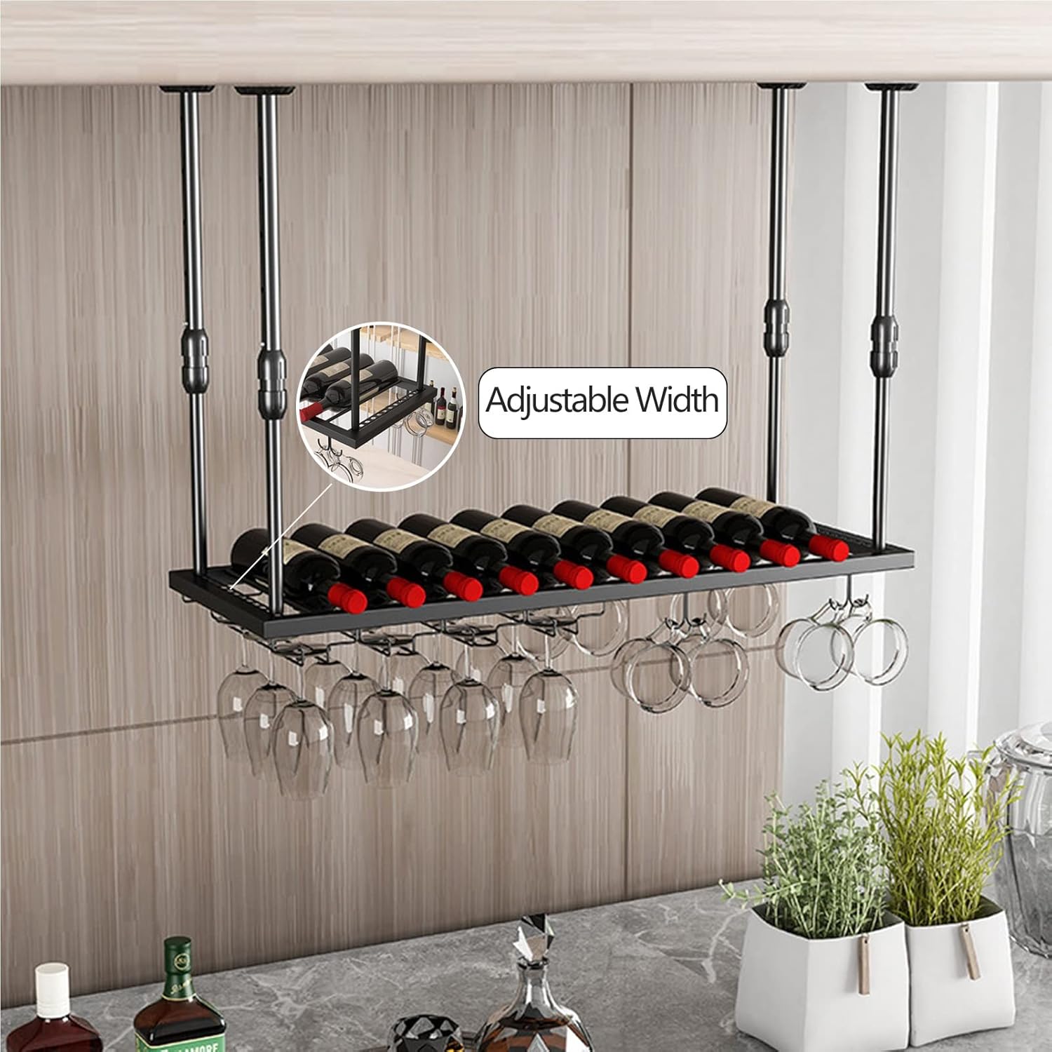 Suuim Adjustable Wine Rack with Stemware Holder