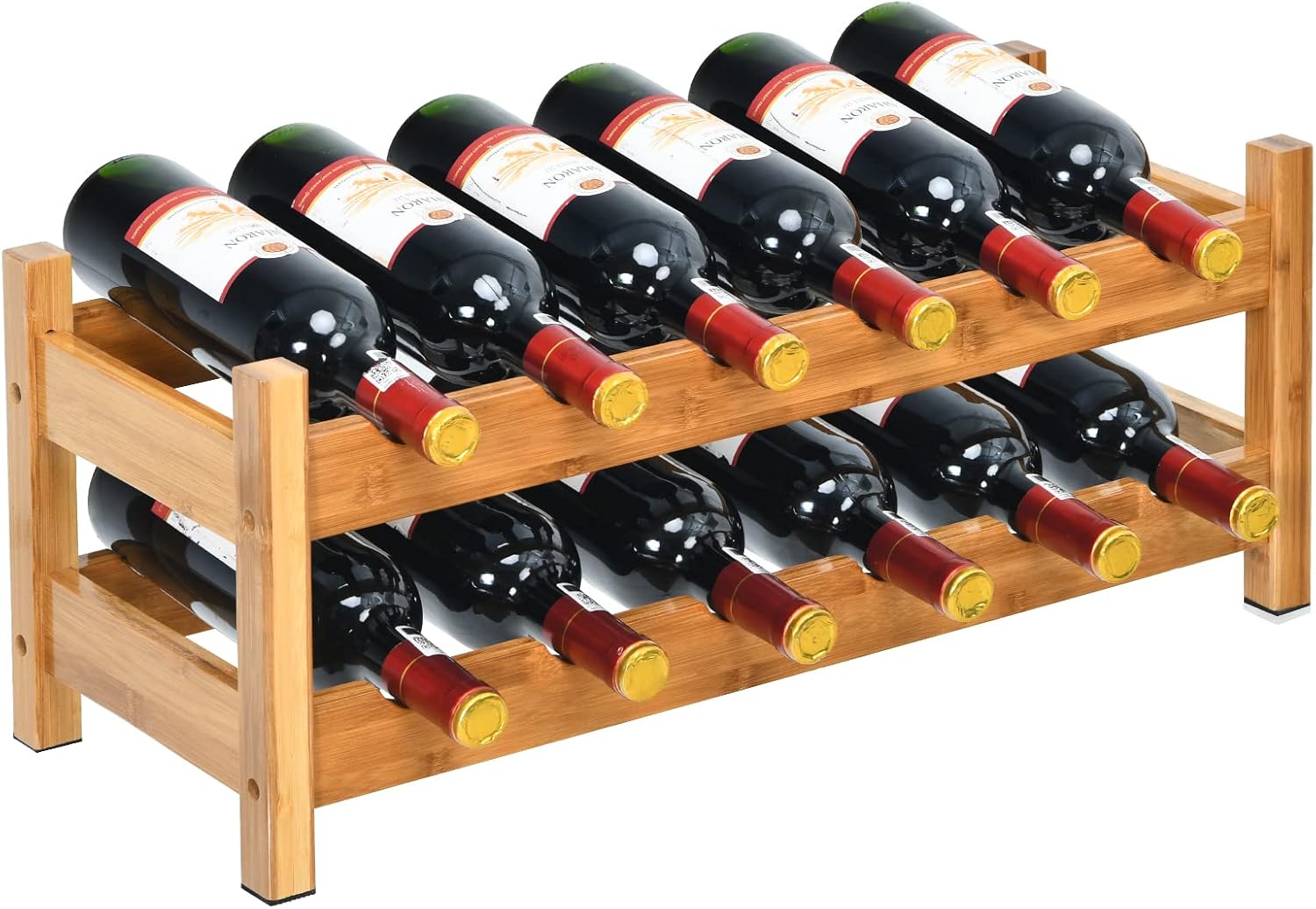 COSTWAY 12 Bottle Bamboo Wine Rack 2-Tier Freestanding